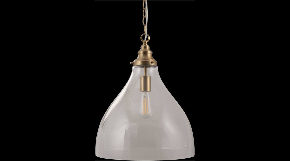 Keys Large Chain Pendant in satin brass with a clear glass shade