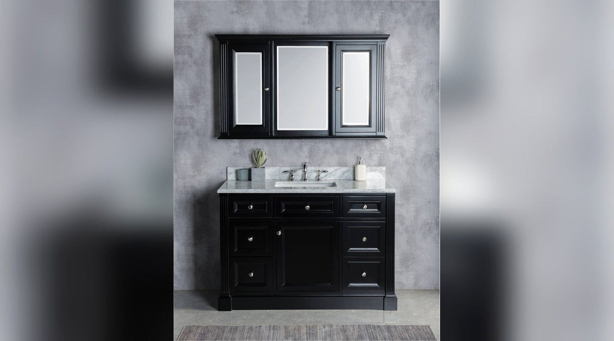 OC Classique 1250mm mirror cabinet in black above a matching vanity