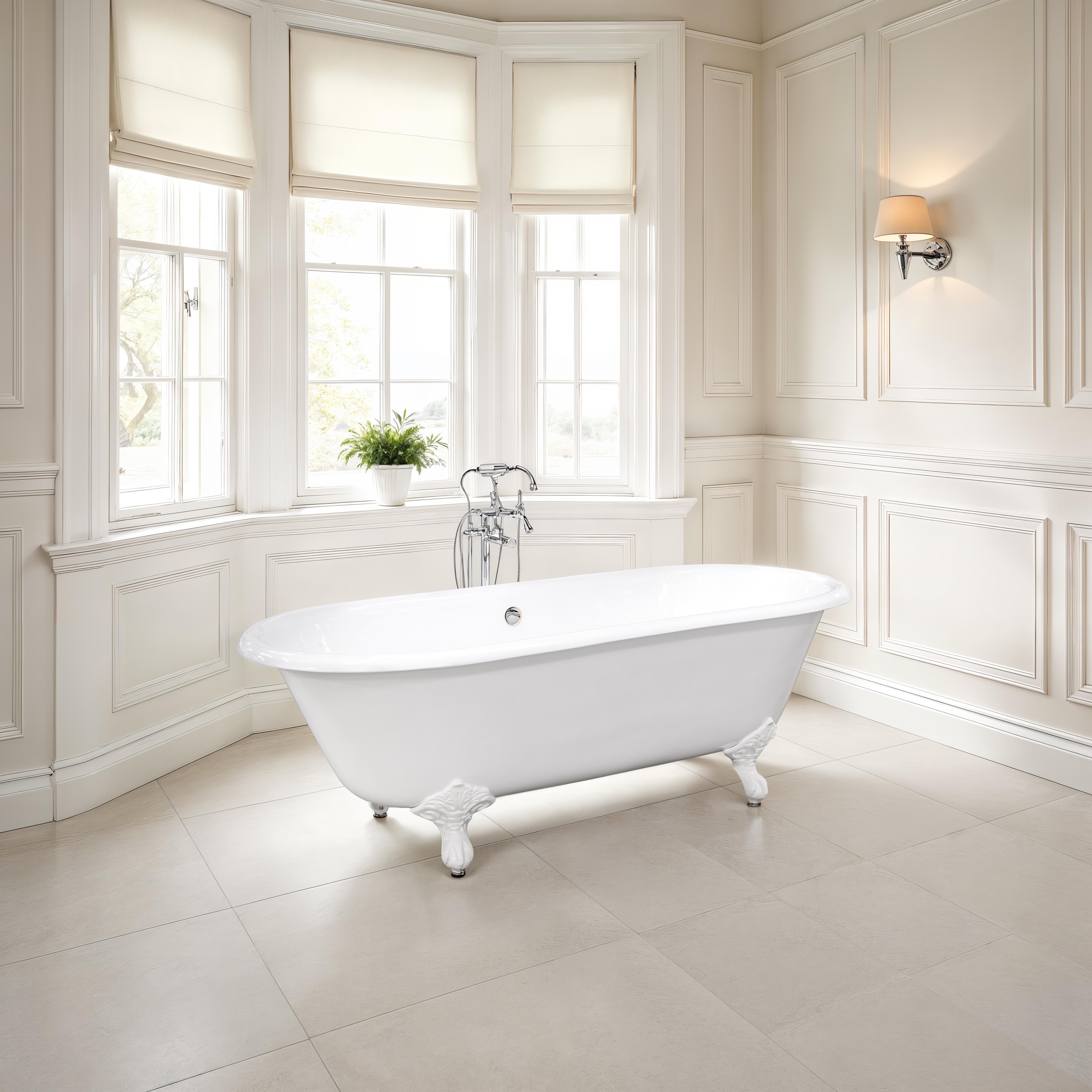 170cm Double Ended Cast Iron Bath with Feet, White