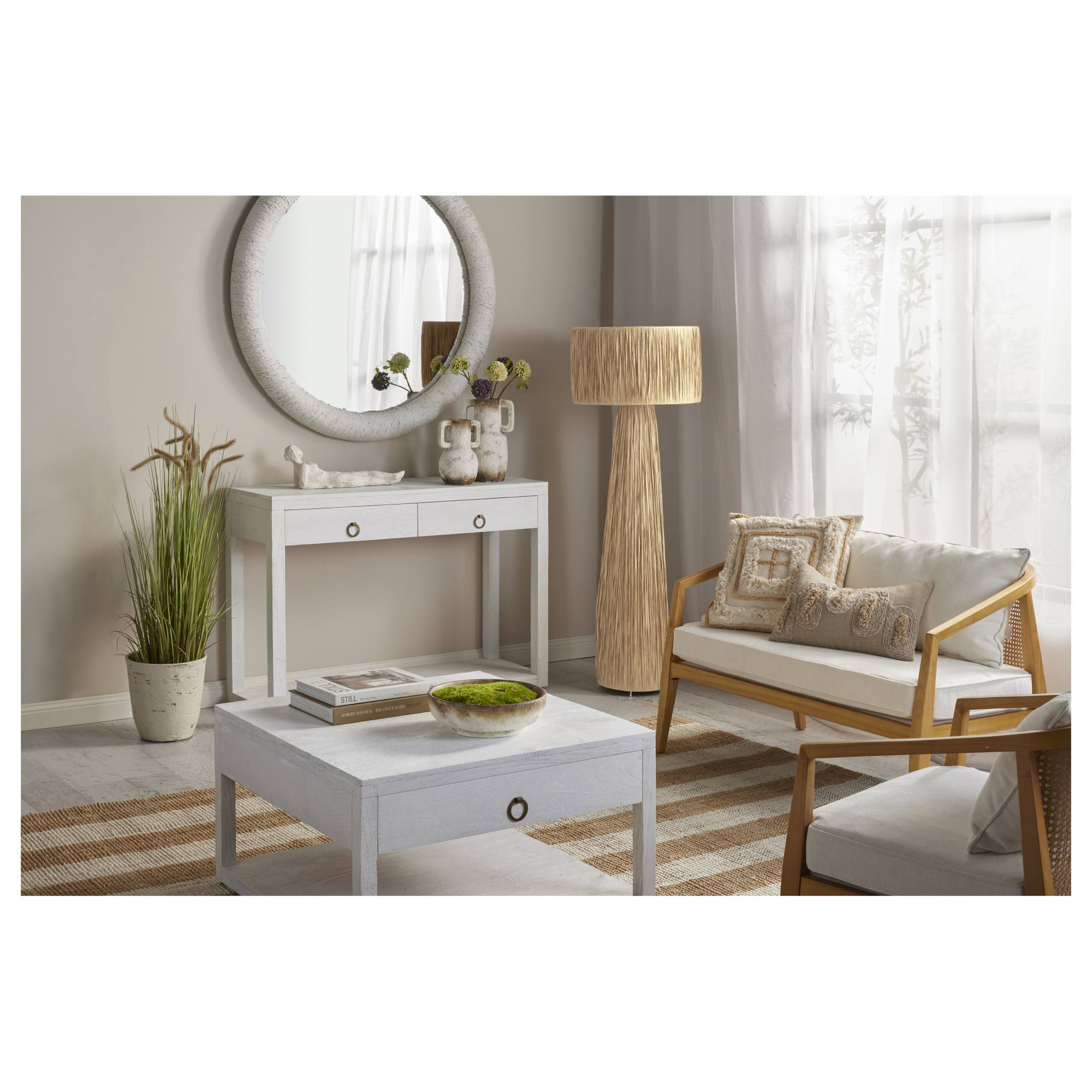 Amafi 28.5x28.5x9cm Distressed Two Toned Ceramic Bowl, White and Brown