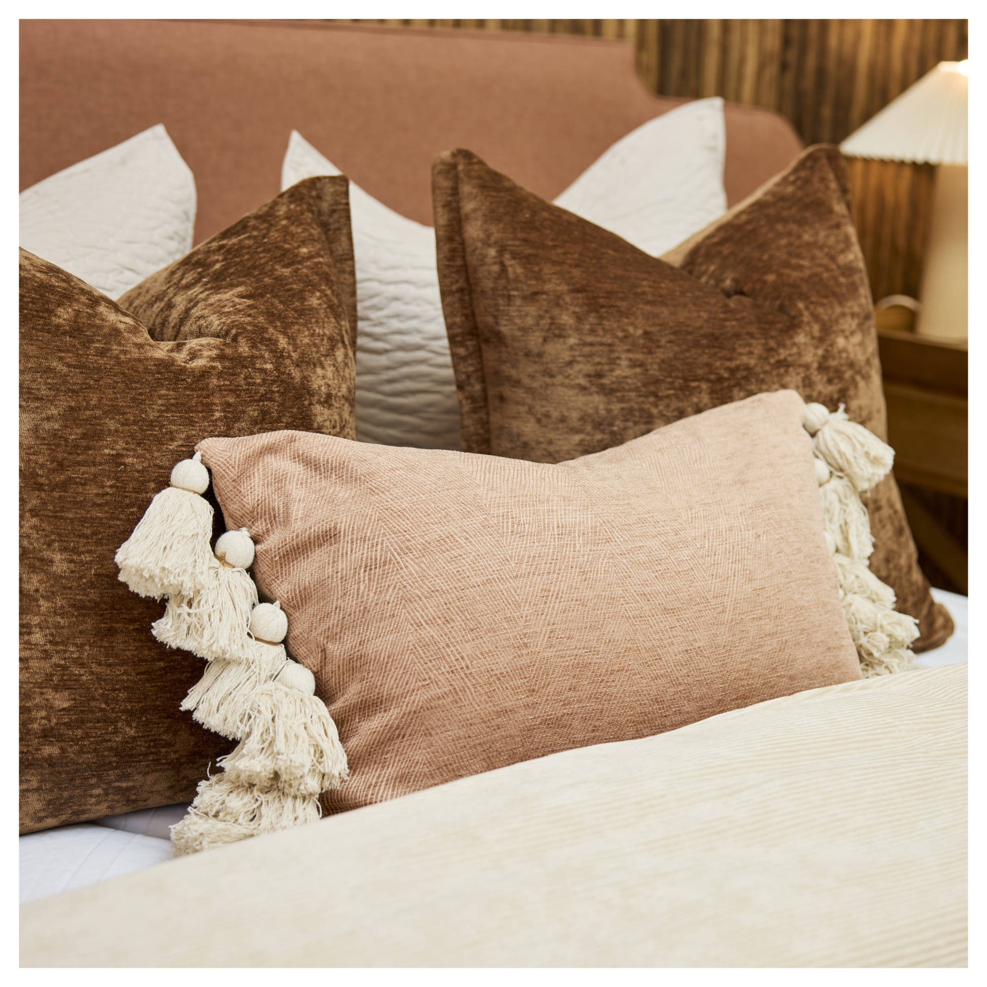 Grand Designs 60x60x10cm Velvet Cushion, Brown