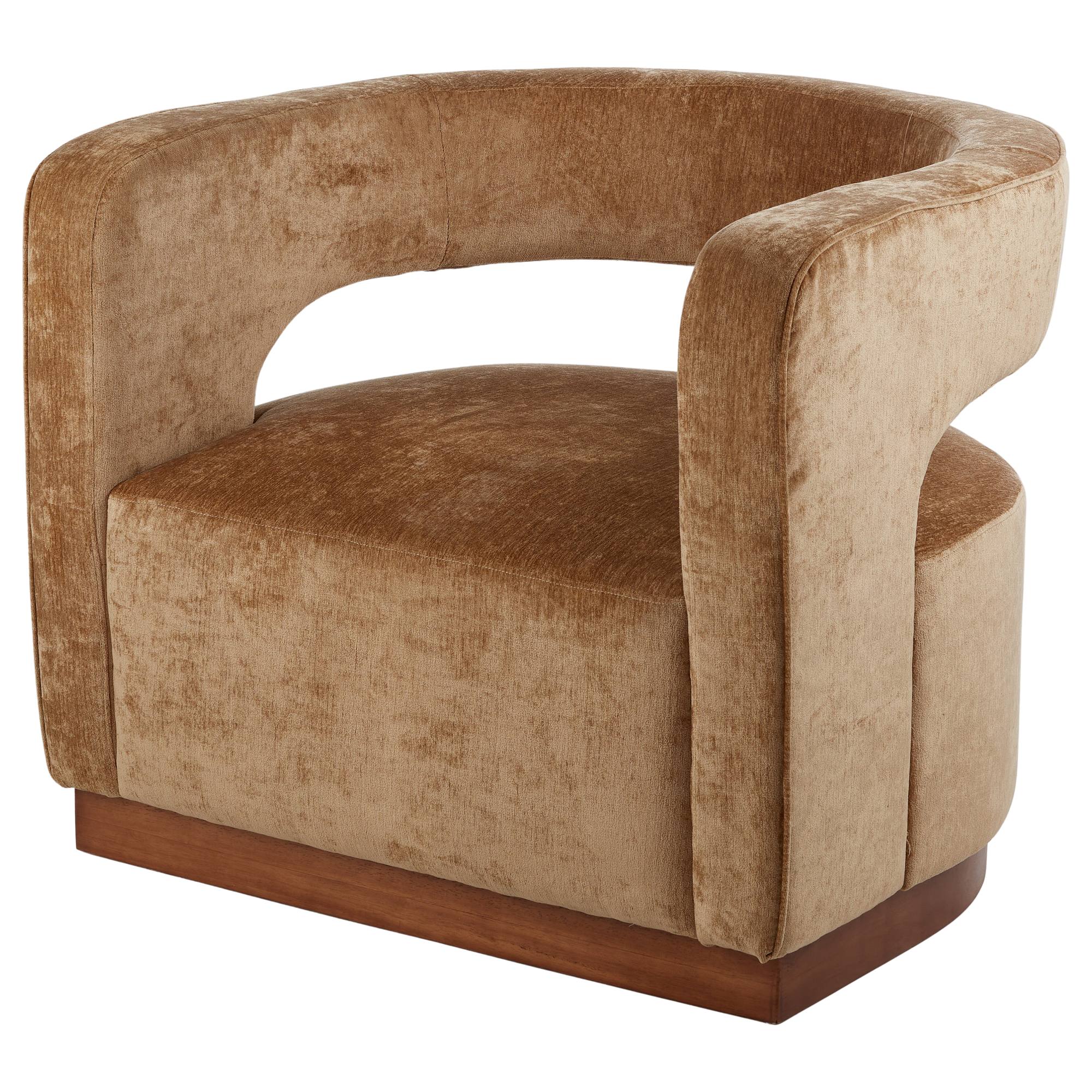 Grand Designs Gold Aged Velvet Armchair, Walnut