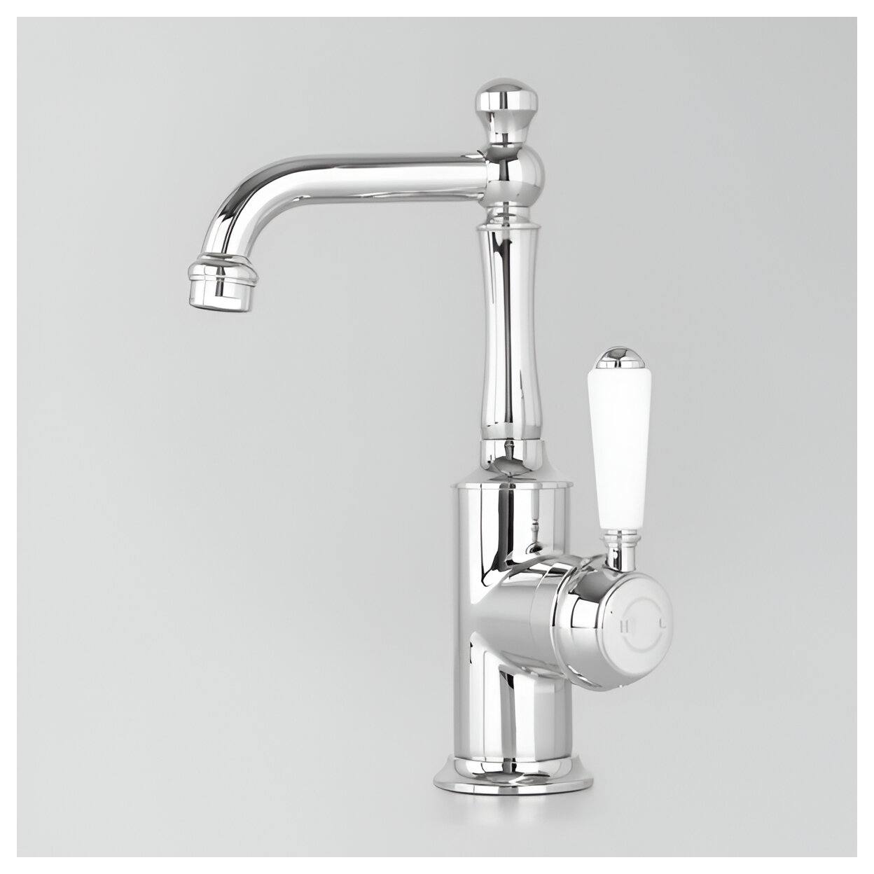 Astra Walker Signature Stanmore Spout Basin Mixer with White Porcelain Lever