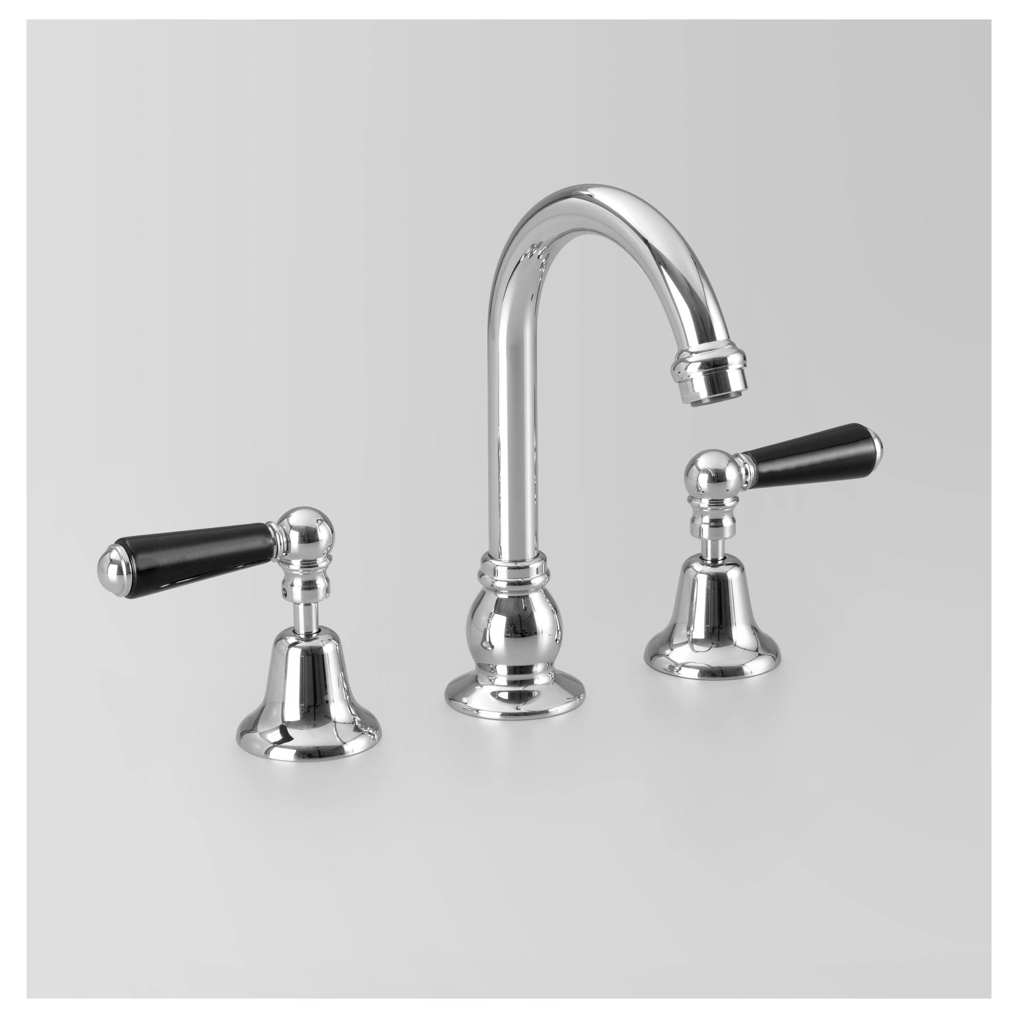 Edwardian Basin Set 124mm Fixed Spout, Chrome & Black Porcelain Lever