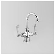 Olde English Basin Mixer 115mm Swivel Spout, Chrome & Crackle Porcelain Lever