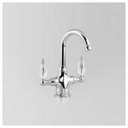 Olde English Basin Mixer 115mm Swivel Spout, Chrome & Crystal Lever
