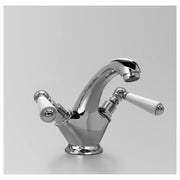 Olde English Basin Mixer 125mm Fixed Spout, Chrome & White Porcelain Lever
