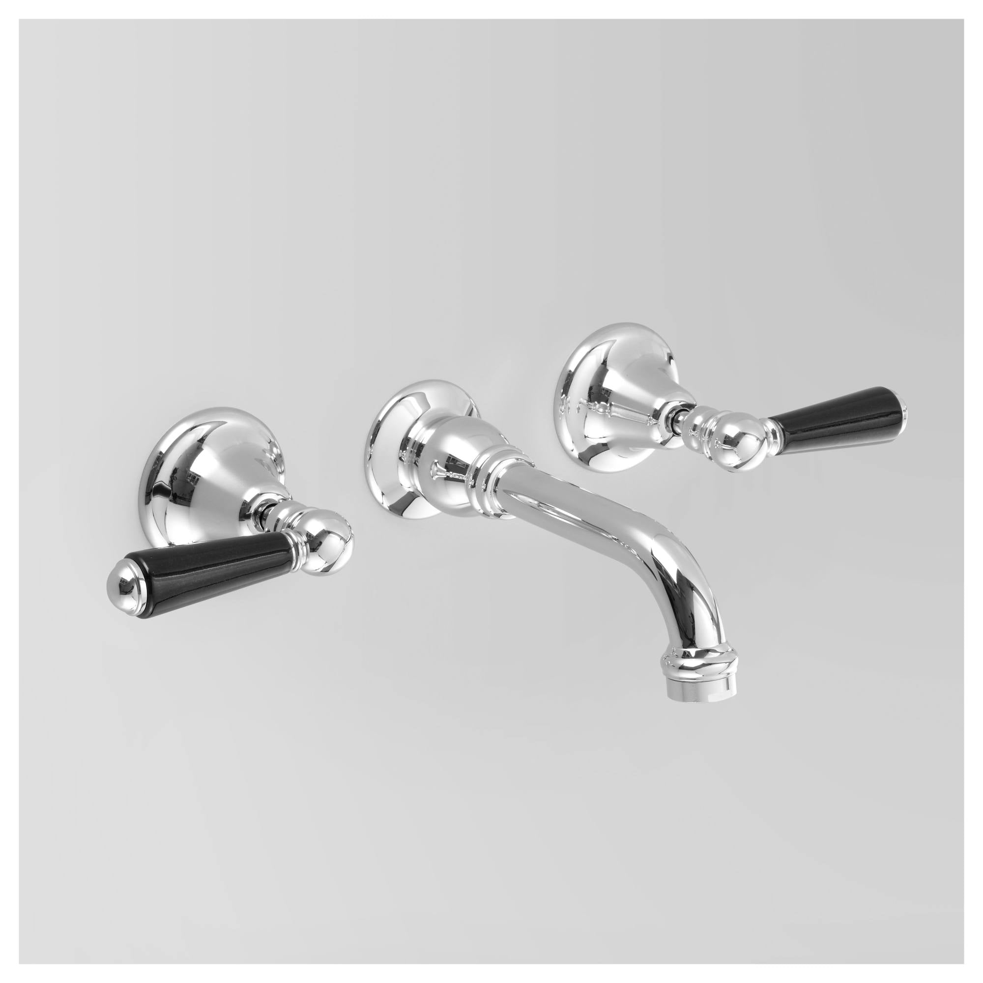 Olde English Wall Set 210mm Spout, Chrome & Black Porcelain Lever