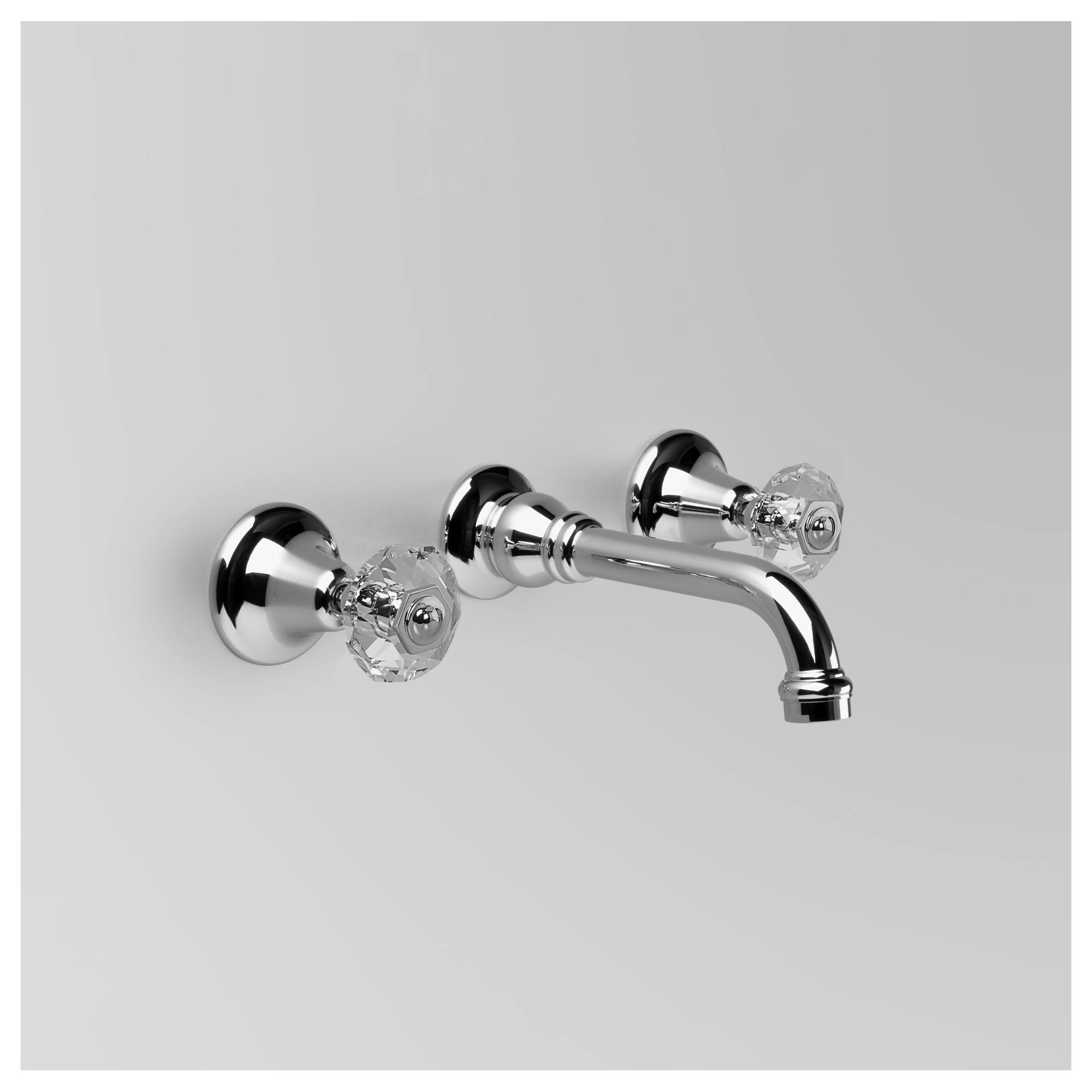 Olde English Wall Set 210mm Spout, Chrome & Crystal Cross Handle