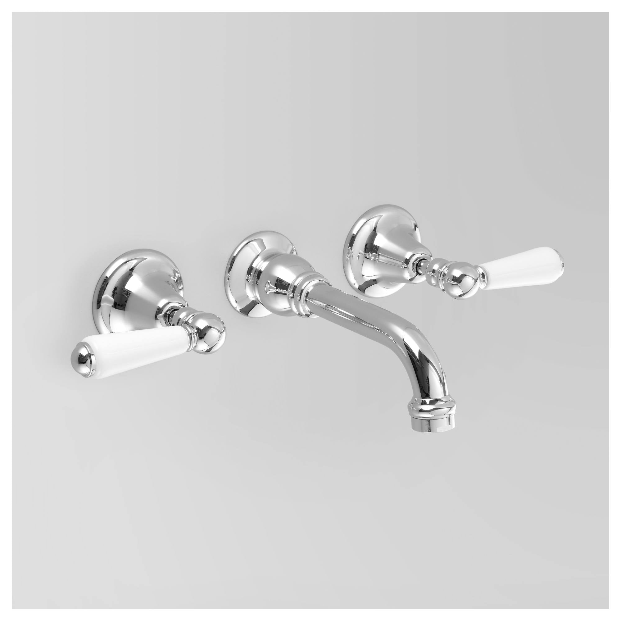 Olde English Wall Set 210mm Spout, Chrome & White Porcelain Lever