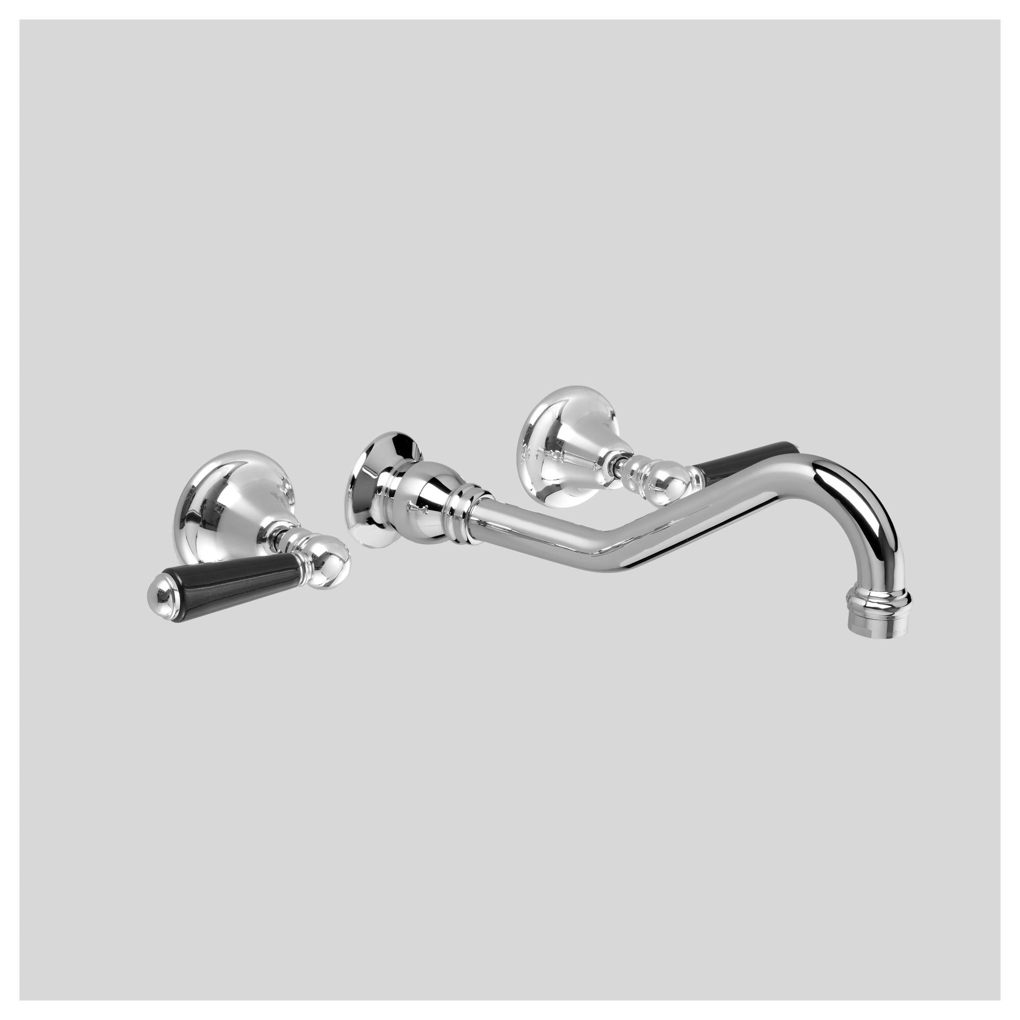 Olde English Wall Set 255mm Spout, Chrome & Black Porcelain Lever