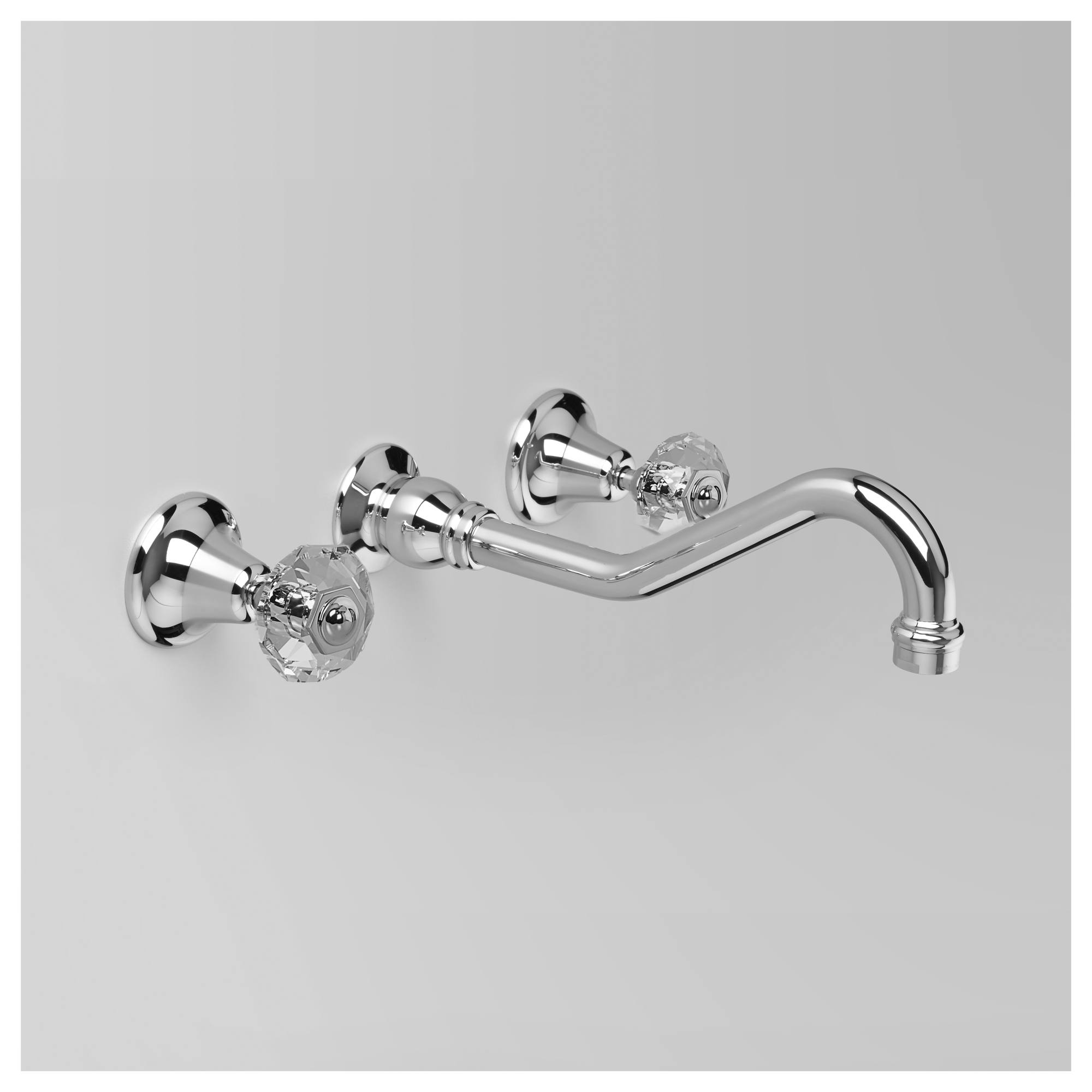 Olde English Wall Set 255mm Spout, Chrome & Crystal Cross Handle