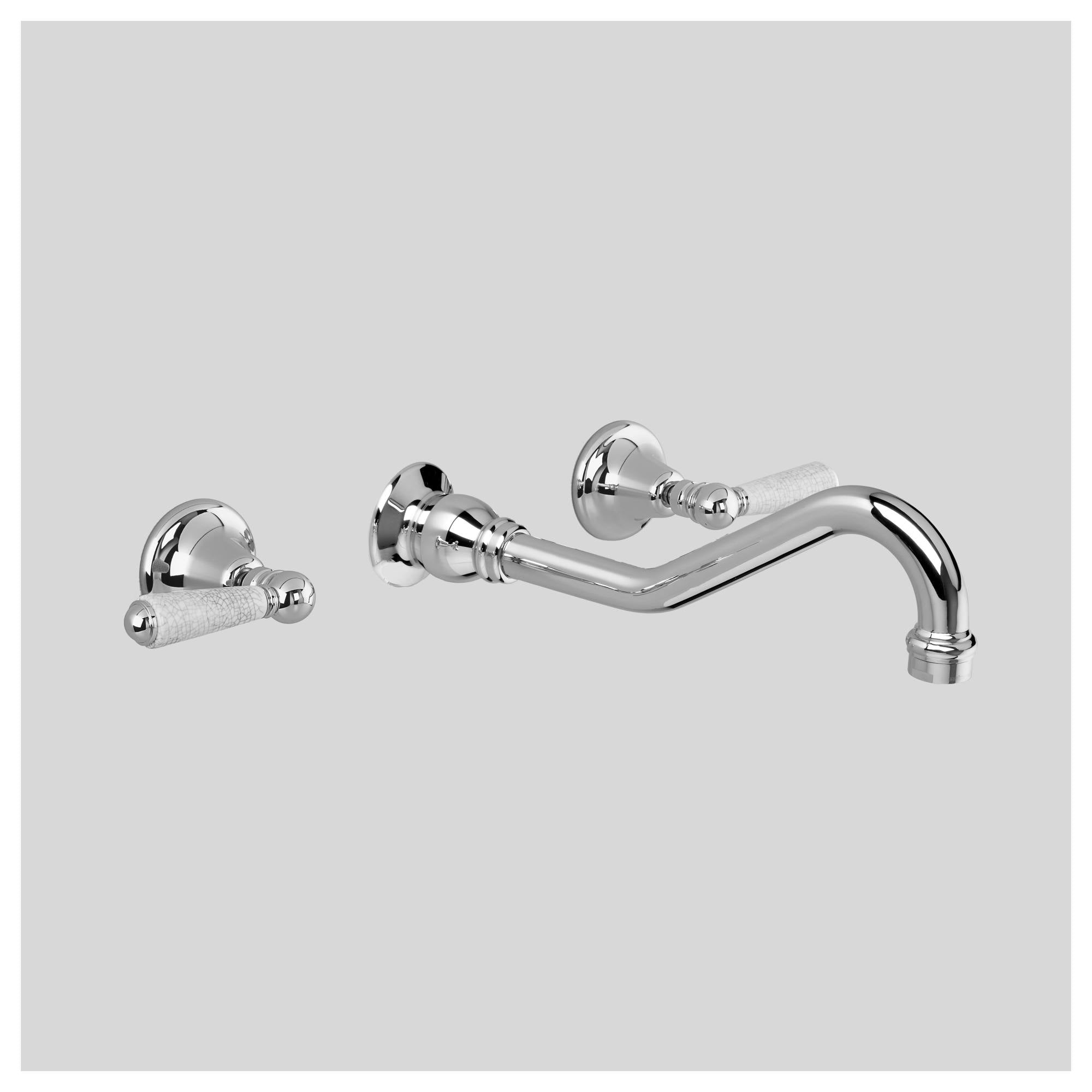 Olde English Wall Set 255mm Spout, Chrome & Crackle Porcelain Lever