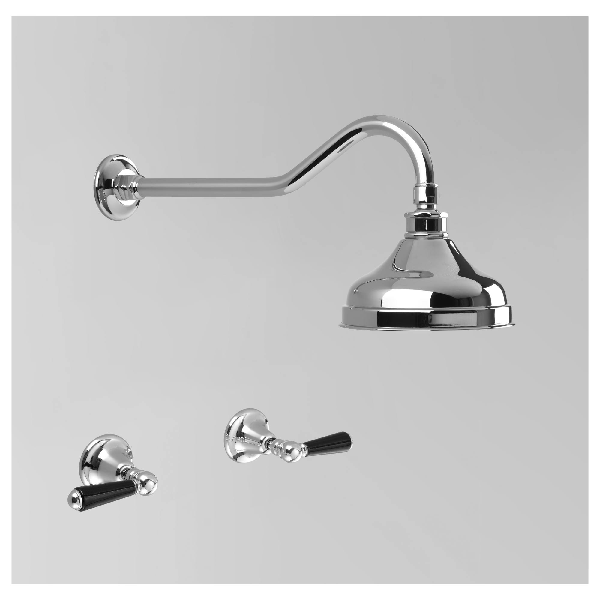 Olde English Shower Set 150mm Rose, Chrome & Black Porcelain Lever