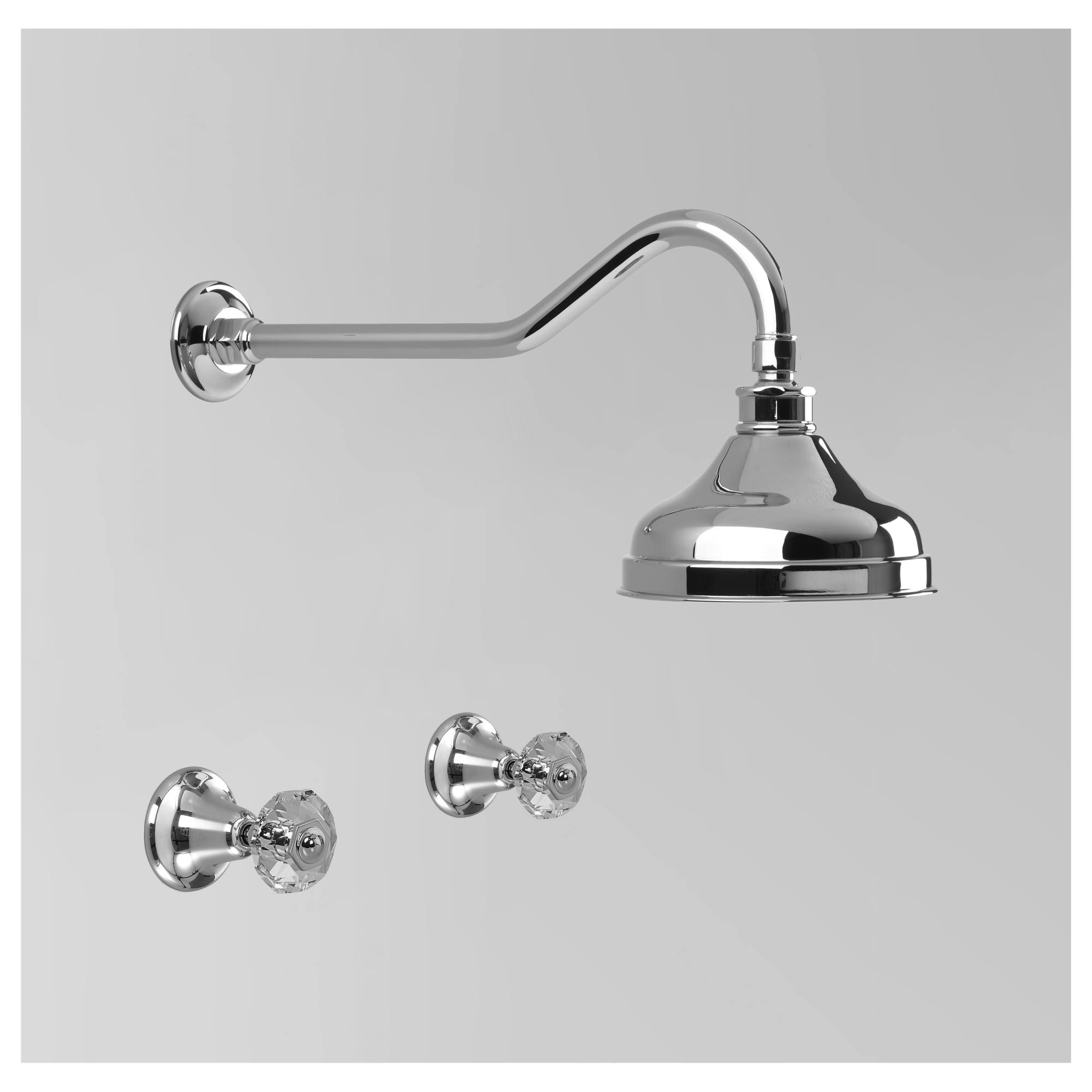 Olde English Shower Set 150mm Rose, Chrome & Crystal Cross Handle