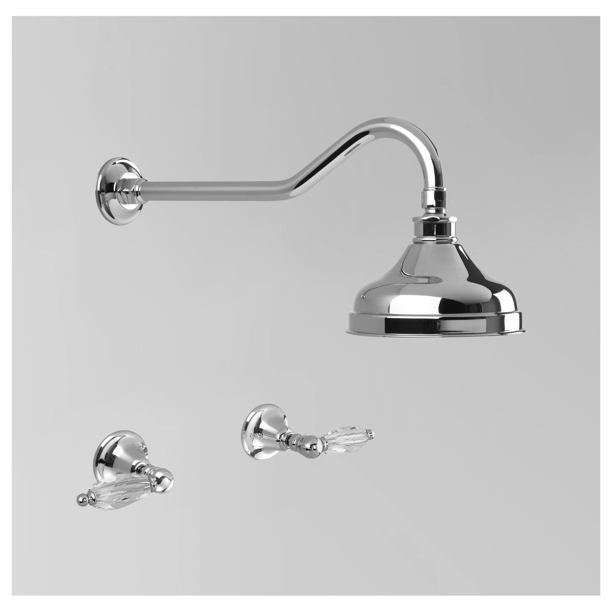 Olde English Shower Set 150mm Rose, Chrome & Crystal Lever