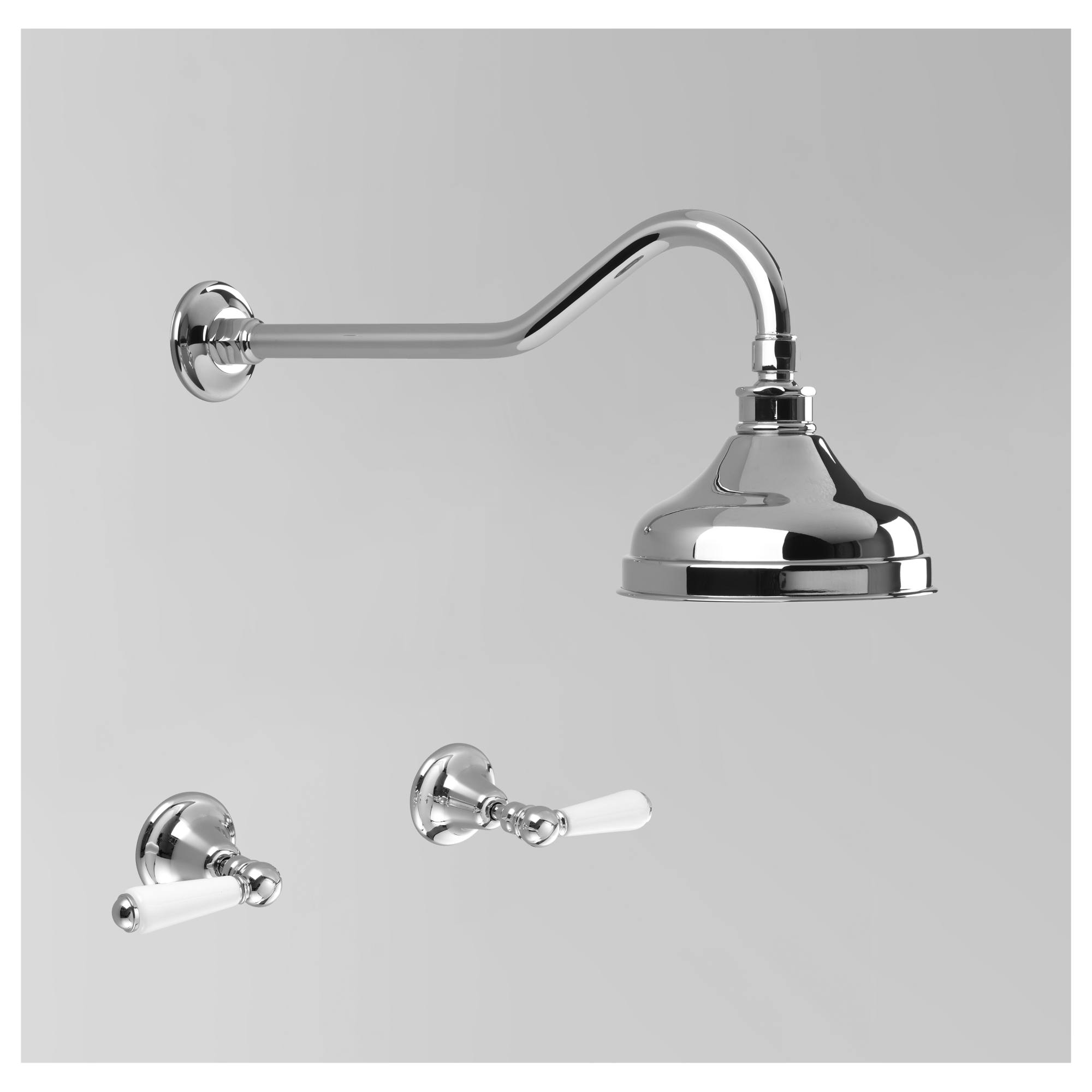 Olde English Shower Set 150mm Rose, Chrome & White Porcelain Lever