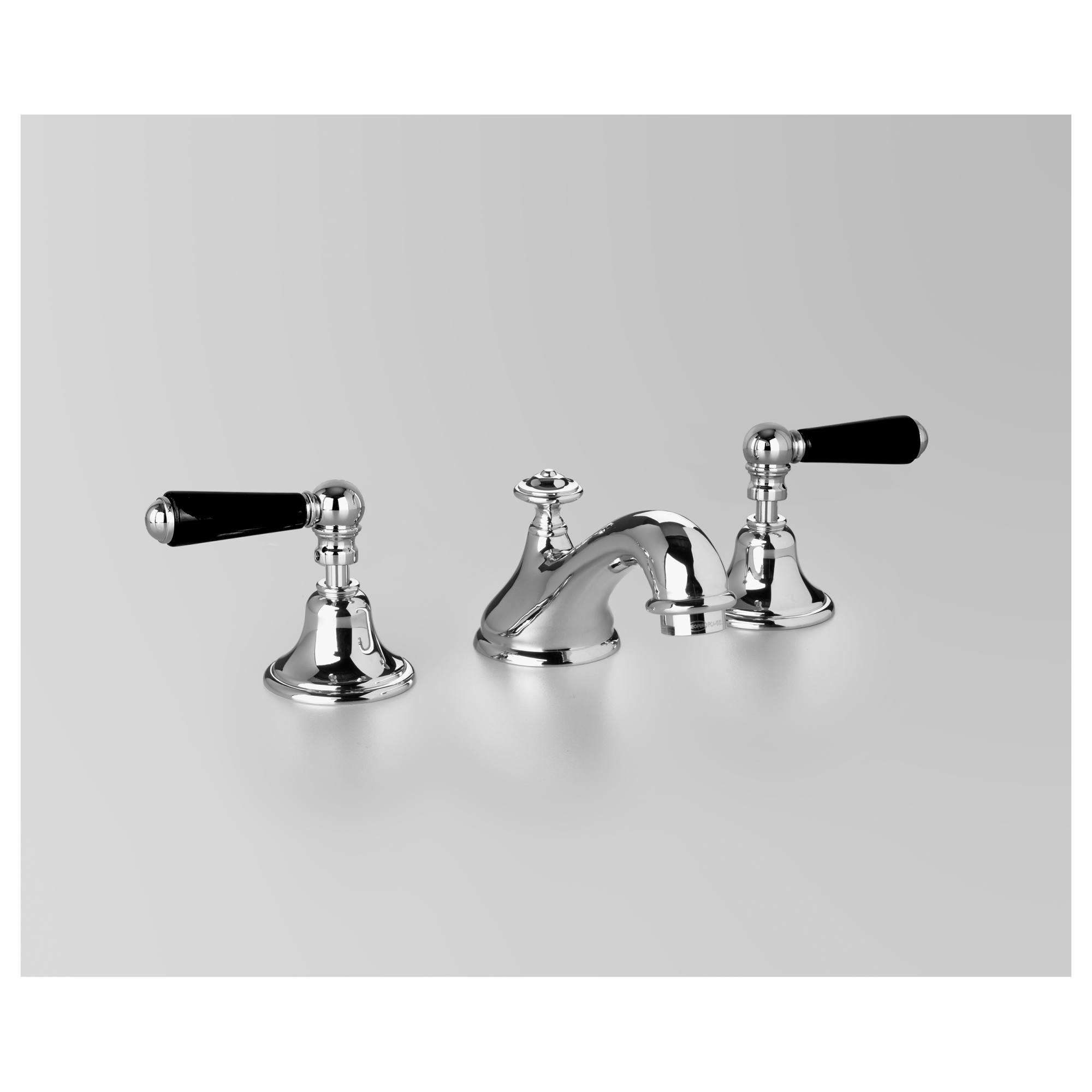 Edwardian Basin Set 124mm Fixed Spout, Chrome & Black Porcelain Lever