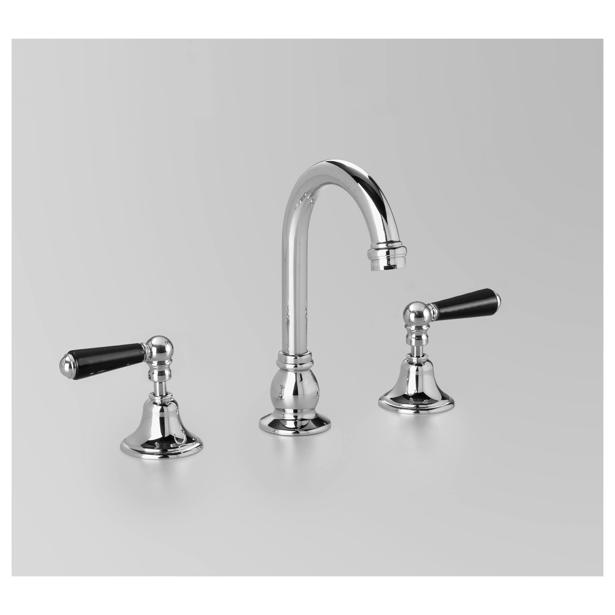 Edwardian Basin Set 115mm Swivel Spout, Chrome & Black Porcelain Lever