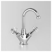 Edwardian Basin Mixer 115mm Swivel Spout, Chrome & Crystal Cross Handle