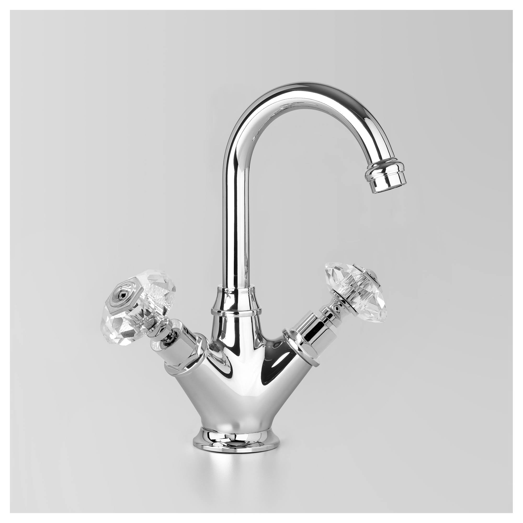 Edwardian Basin Mixer 115mm Swivel Spout, Chrome & Crystal Cross Handle