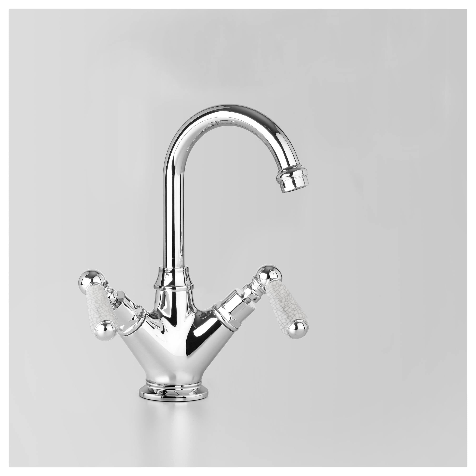 Edwardian Basin Mixer 115mm Swivel Spout, Chrome & Crackle Porcelain Lever