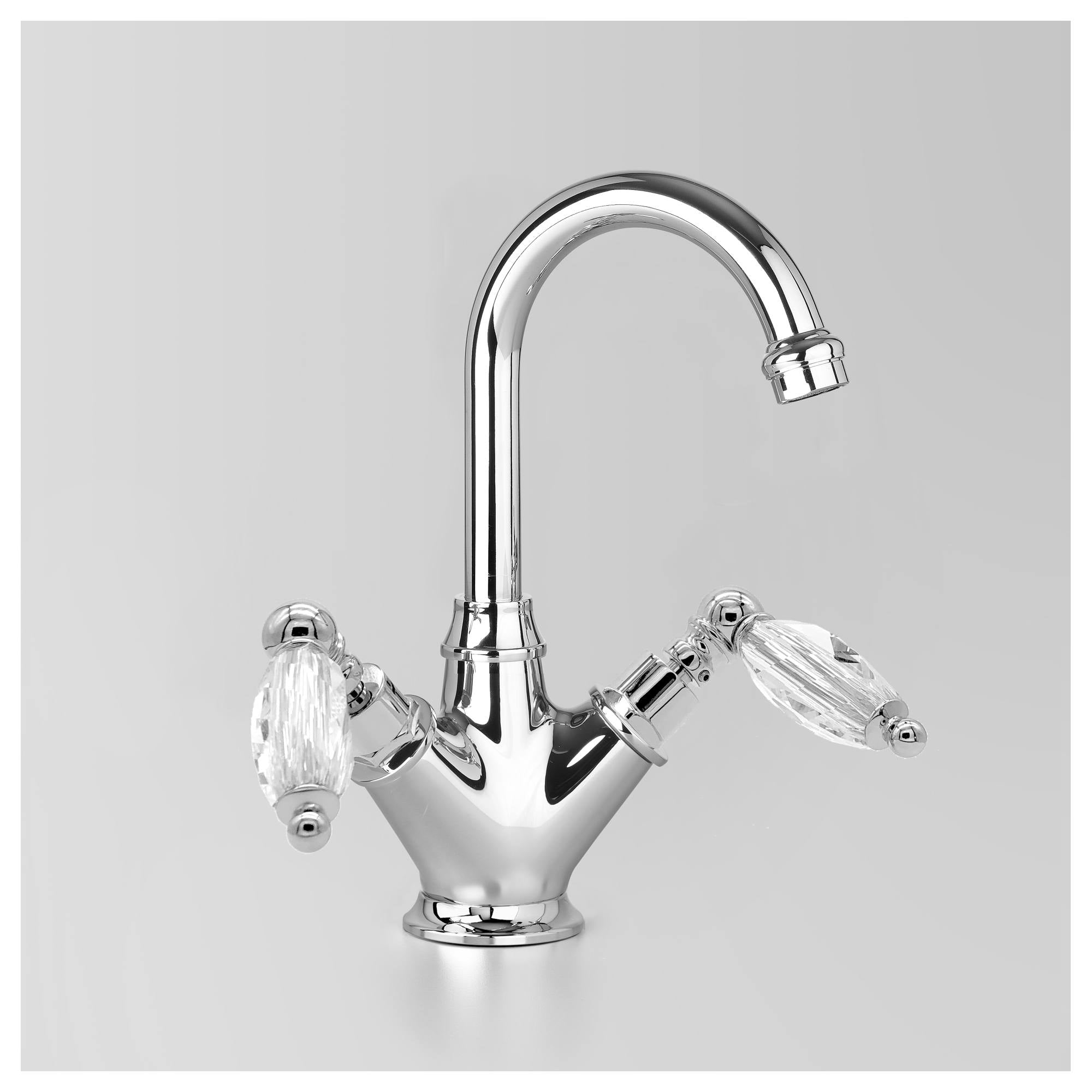Edwardian Basin Mixer 115mm Swivel Spout, Chrome & Crystal Lever