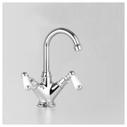Edwardian Basin Mixer 115mm Swivel Spout, Chrome & White Porcelain Lever