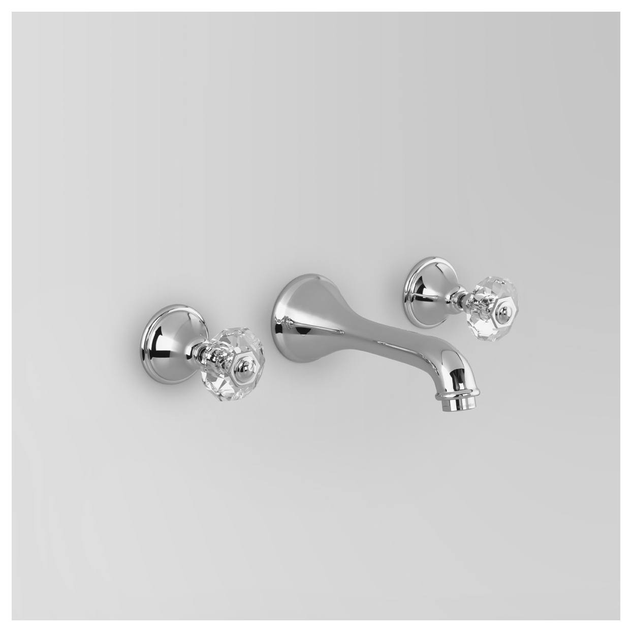 Edwardian Wall Set 178mm Fixed Spout, Chrome & Crystal Cross Handle
