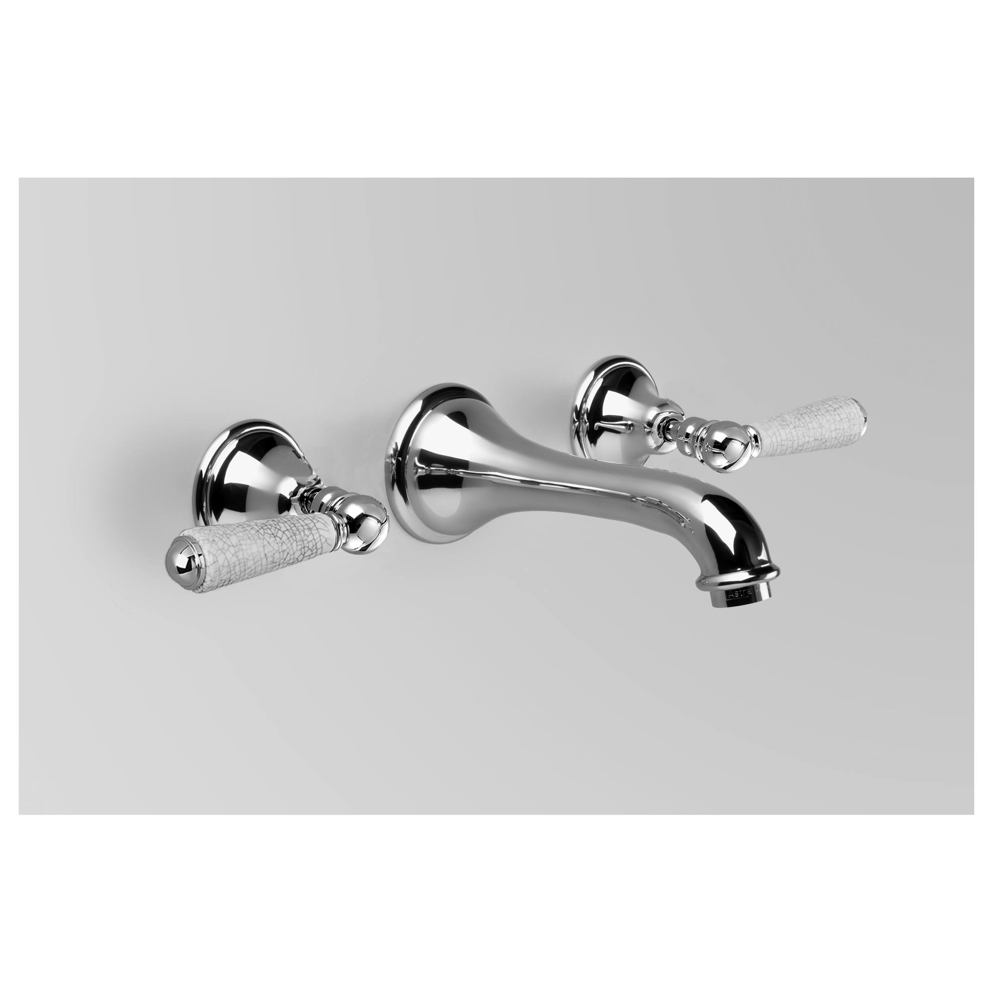 Edwardian Wall Set 178mm Fixed Spout, Chrome & Crackle Porcelain Lever