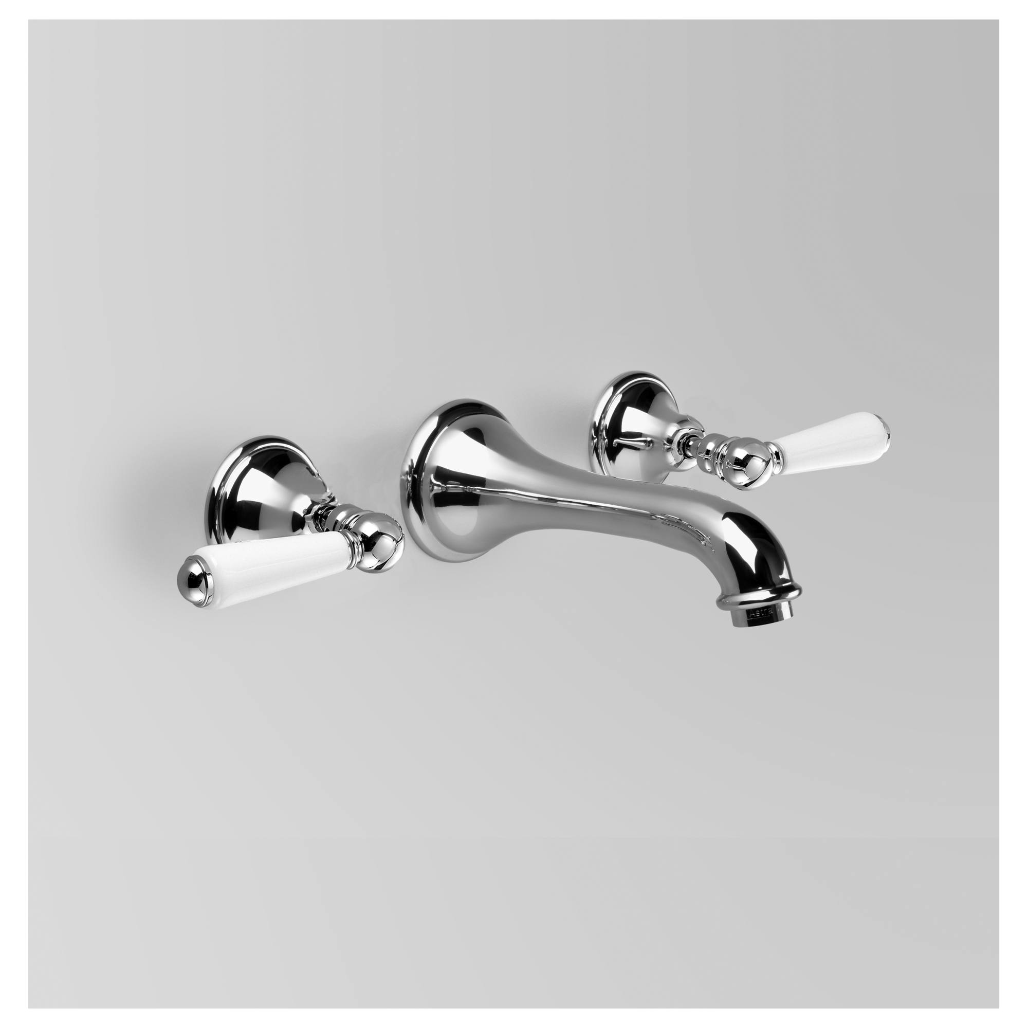 Edwardian Wall Set 178mm Fixed Spout, Chrome & White Porcelain Lever