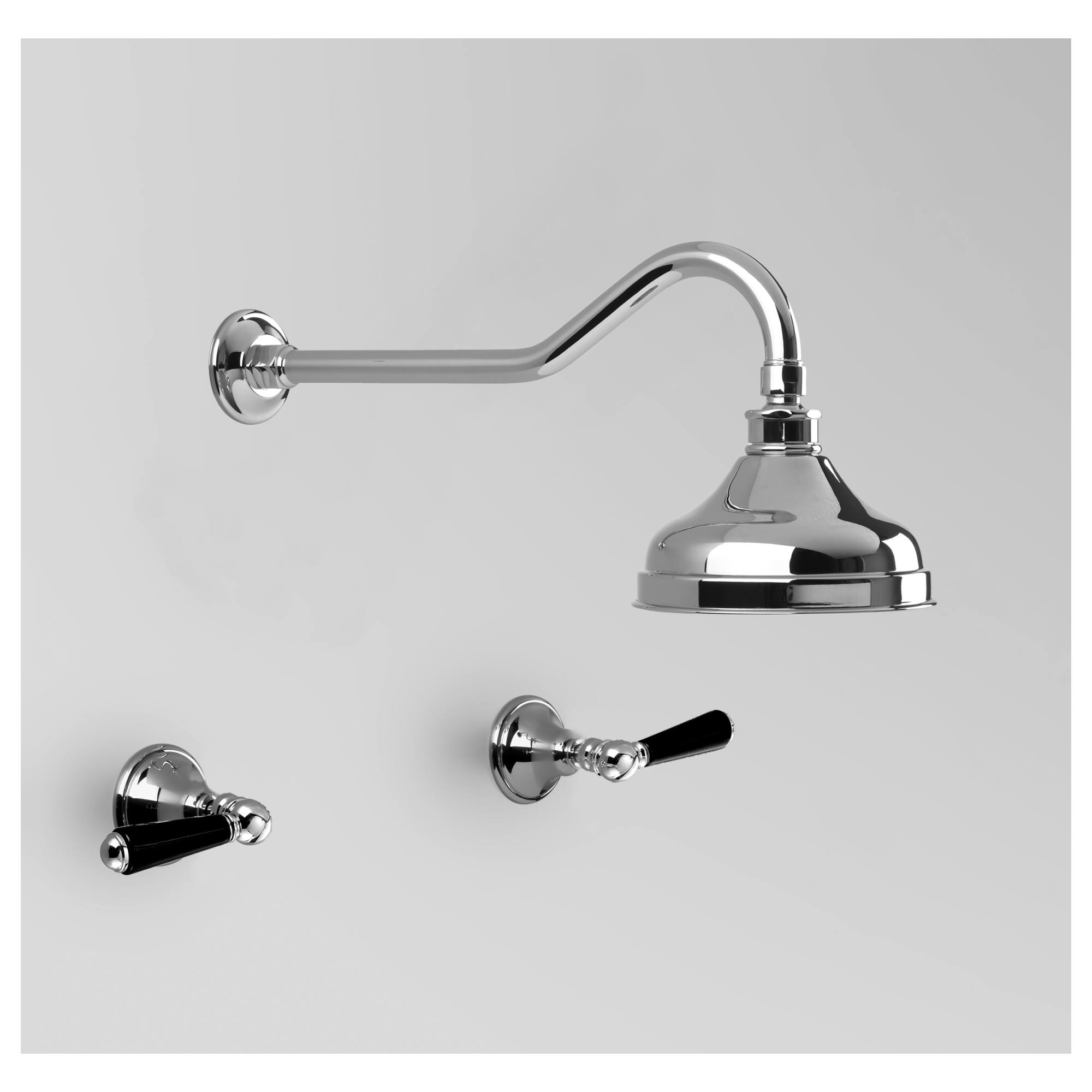 Edwardian Shower Set 150mm Rose, Chrome & Black Porcelain Lever