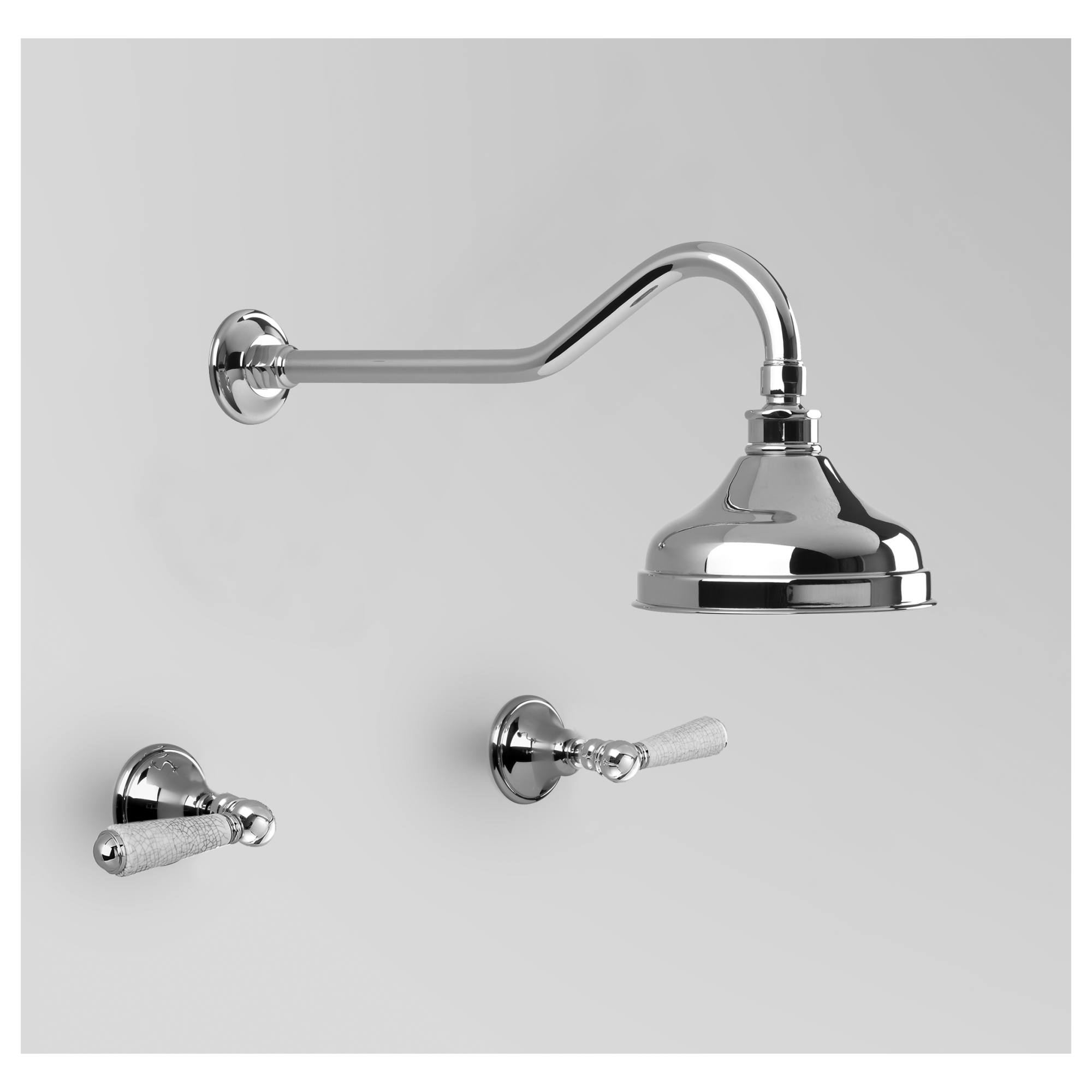 Edwardian Shower Set 150mm Rose, Chrome & Crackle Porcelain Lever