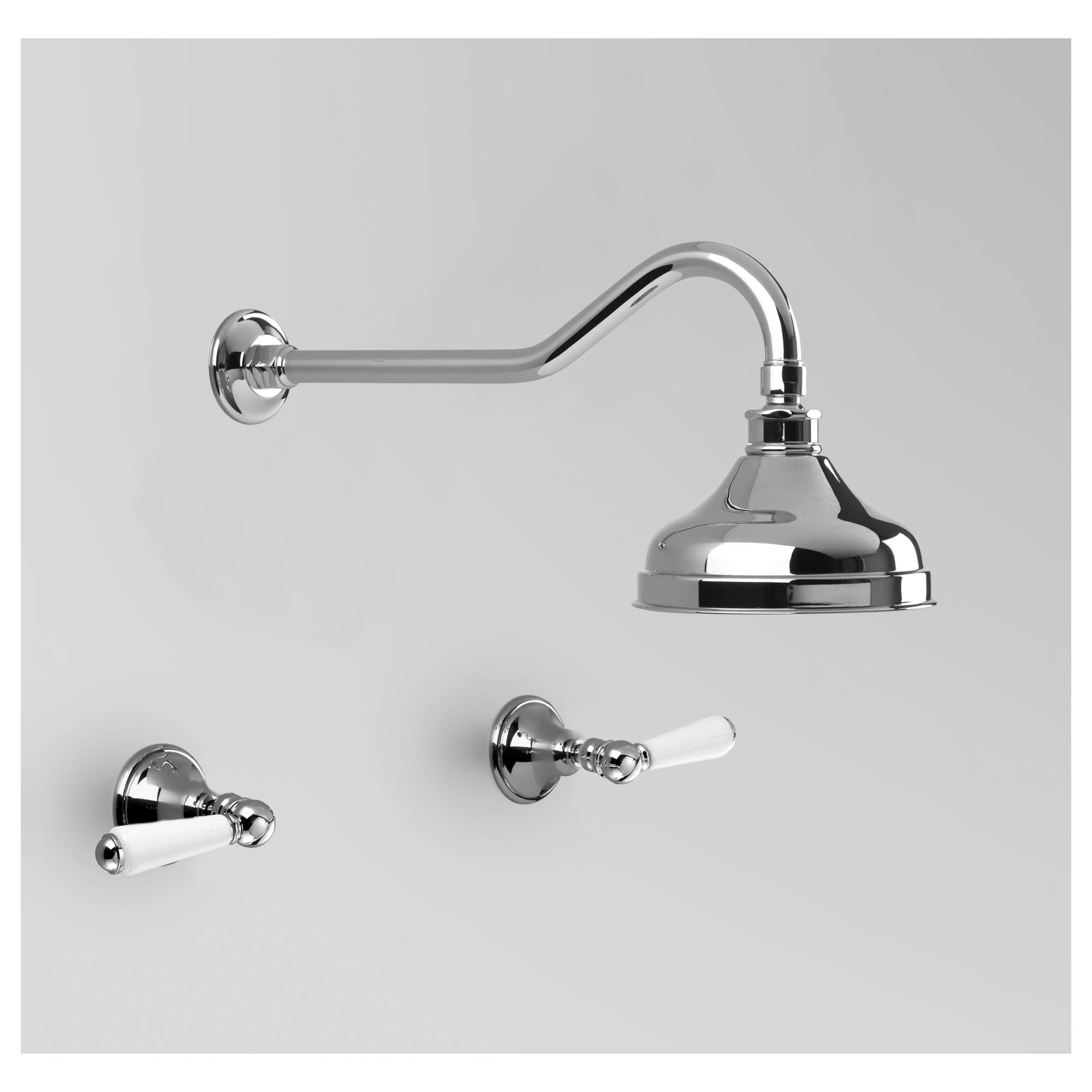 Edwardian Shower Set 150mm Rose, Chrome & White Porcelain Lever