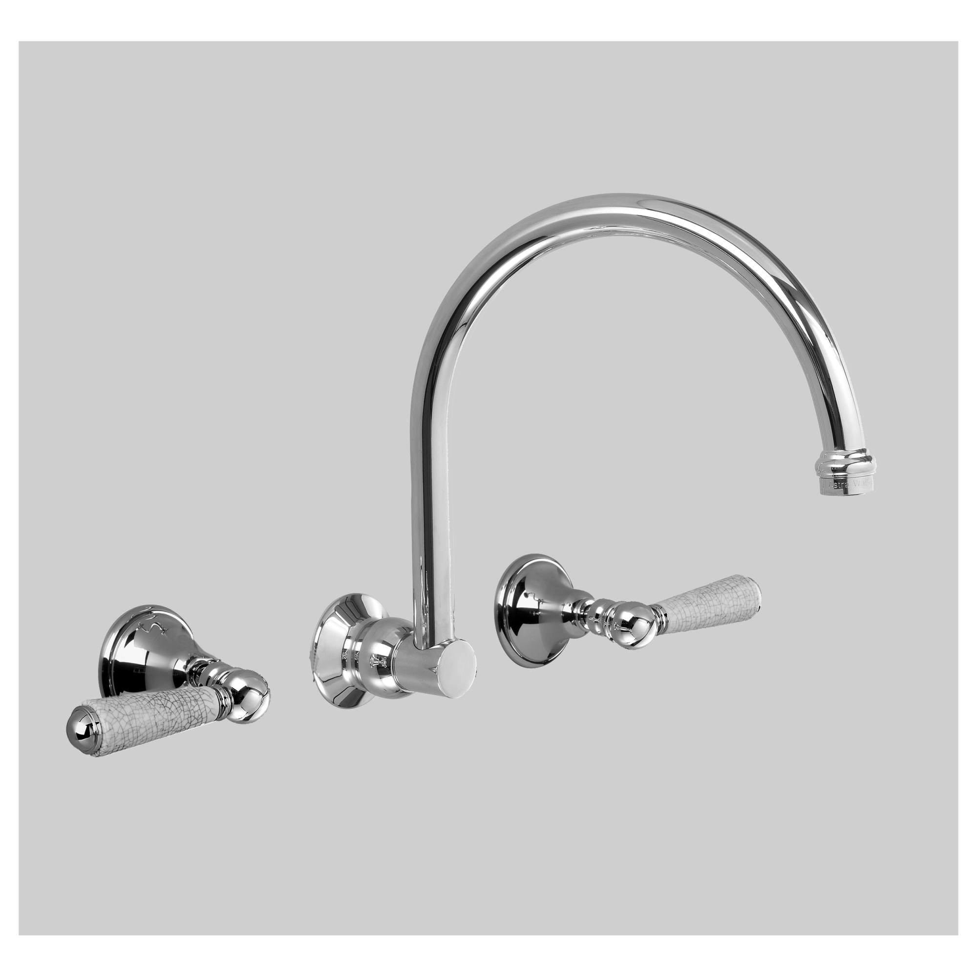 Edwardian Wall Set 260mm Swivel Spout, Chrome & Crackle Porcelain Lever