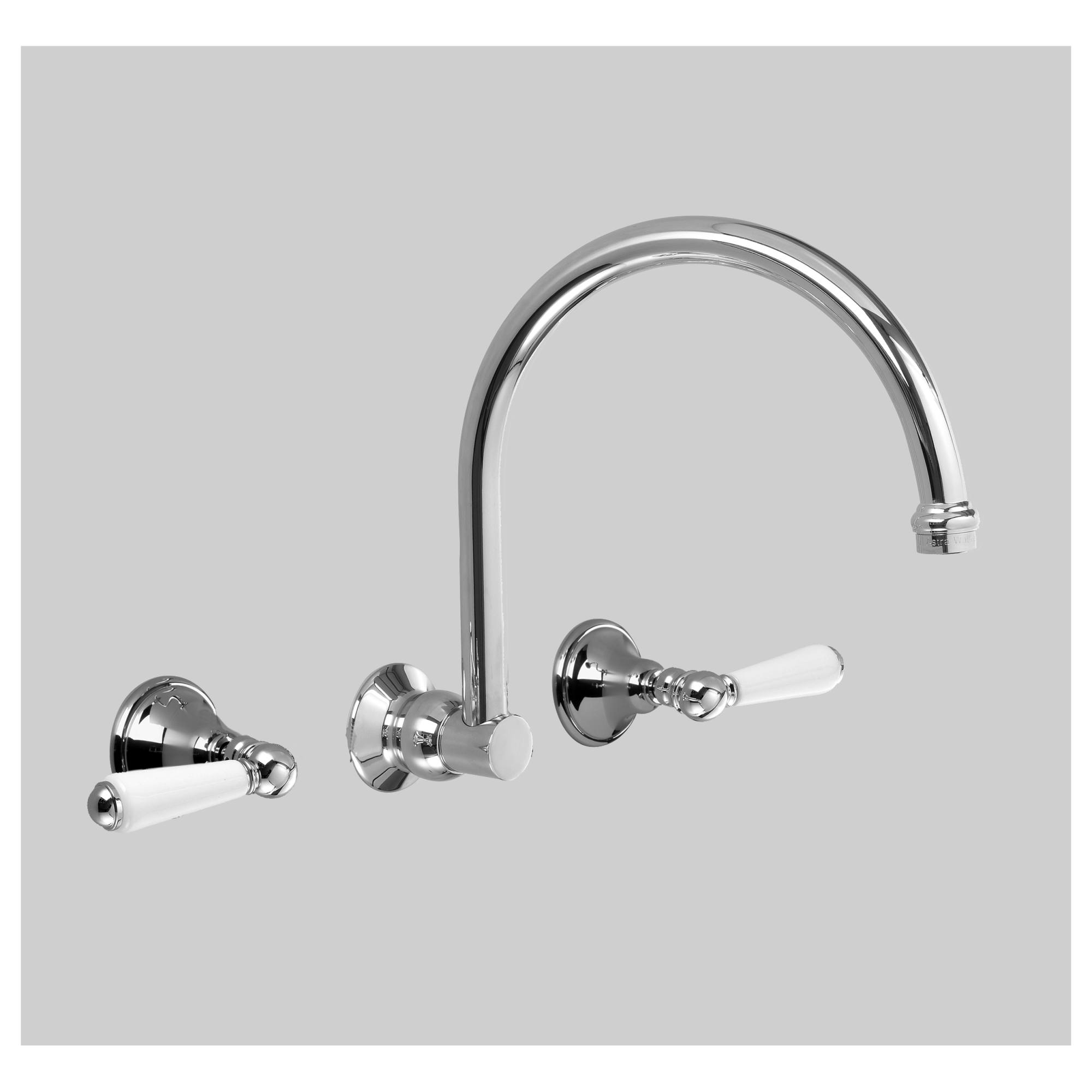 Edwardian Wall Set 260mm Swivel Spout, Chrome & White Porcelain Lever