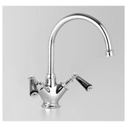Edwardian Kitchen Mixer 205mm Gooseneck Swivel Spout, Chrome & Black Porcelain Lever