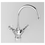 Edwardian Kitchen Mixer 205mm Gooseneck Swivel Spout, Chrome & Crystal Cross Handle