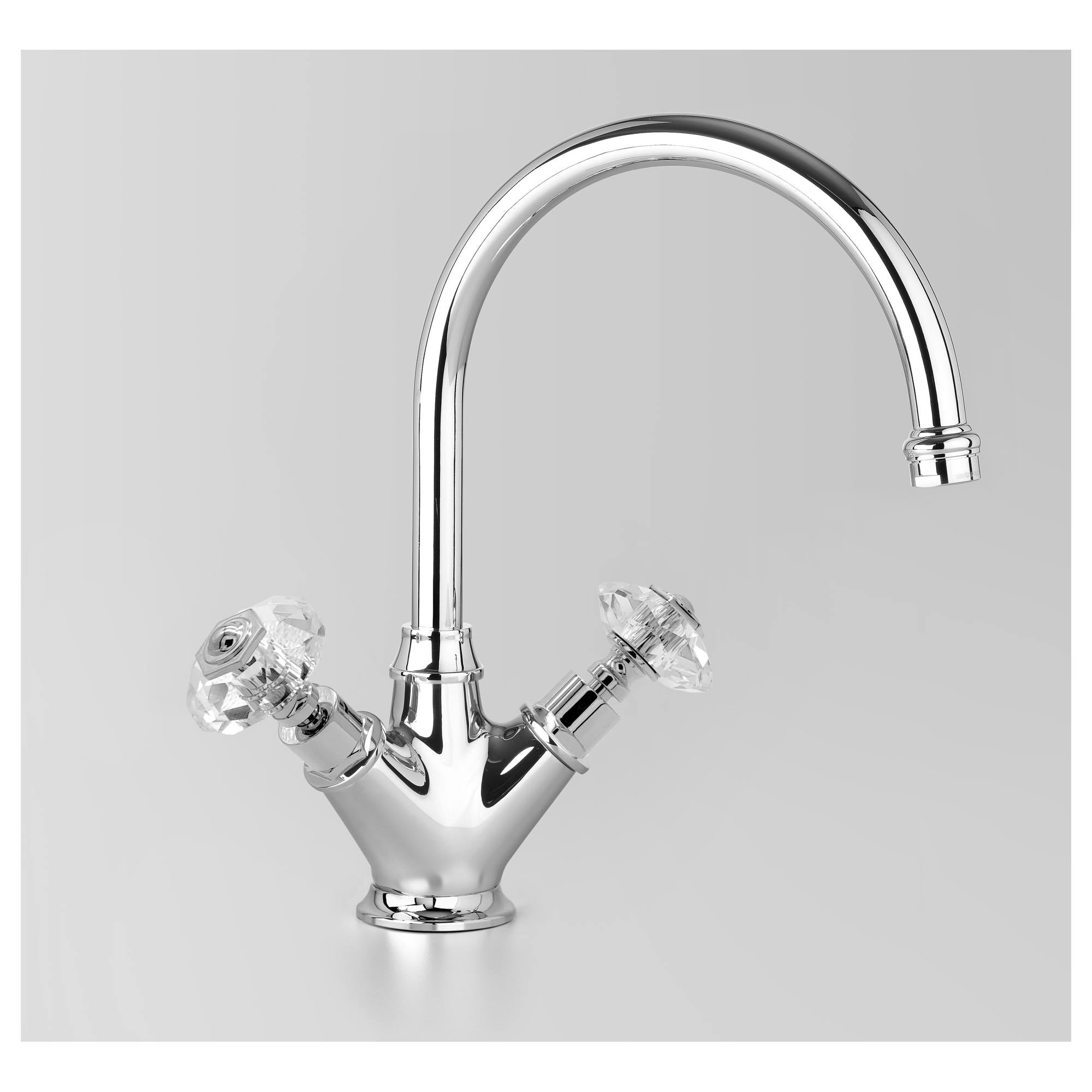 Edwardian Kitchen Mixer 205mm Gooseneck Swivel Spout, Chrome & Crystal Cross Handle