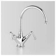 Edwardian Kitchen Mixer 205mm Gooseneck Swivel Spout, Chrome & Crackle Porcelain Lever