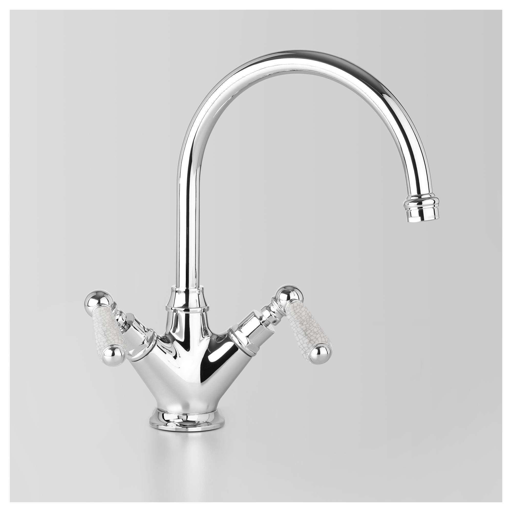 Edwardian Kitchen Mixer 205mm Gooseneck Swivel Spout, Chrome & Crackle Porcelain Lever