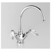 Edwardian Kitchen Mixer 205mm Gooseneck Swivel Spout, Chrome & Crystal Lever