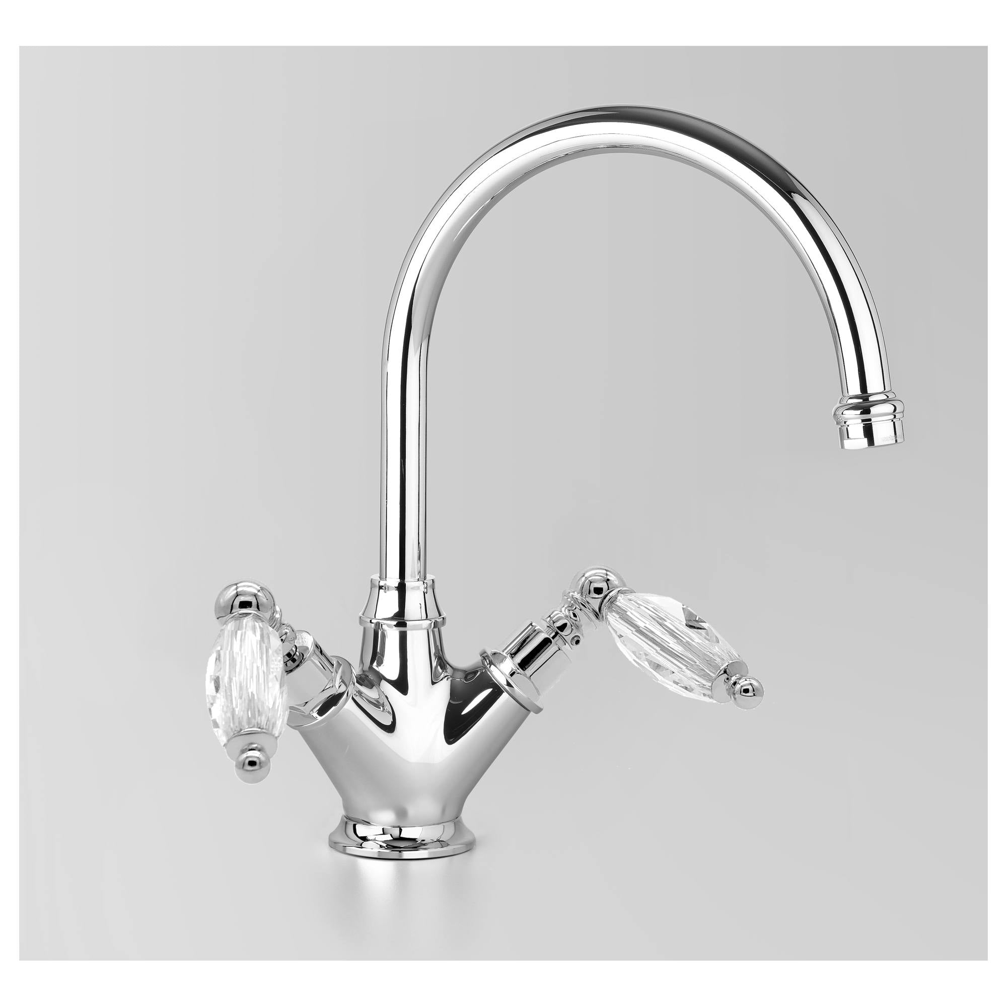 Edwardian Kitchen Mixer 205mm Gooseneck Swivel Spout, Chrome & Crystal Lever