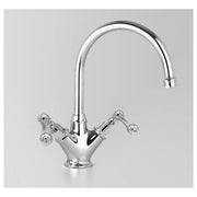 Edwardian Kitchen Mixer 205mm Gooseneck Swivel Spout, Chrome & Metal Lever