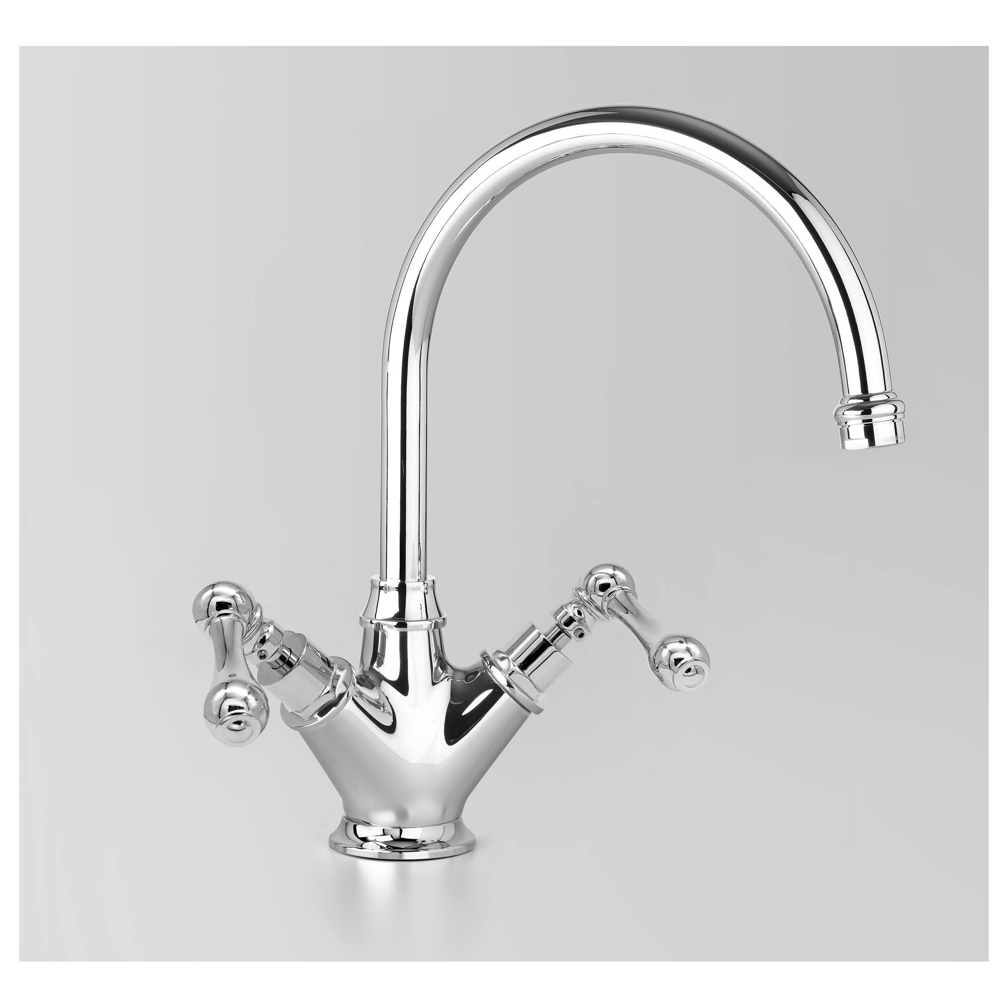 Edwardian Kitchen Mixer 205mm Gooseneck Swivel Spout, Chrome & Metal Lever