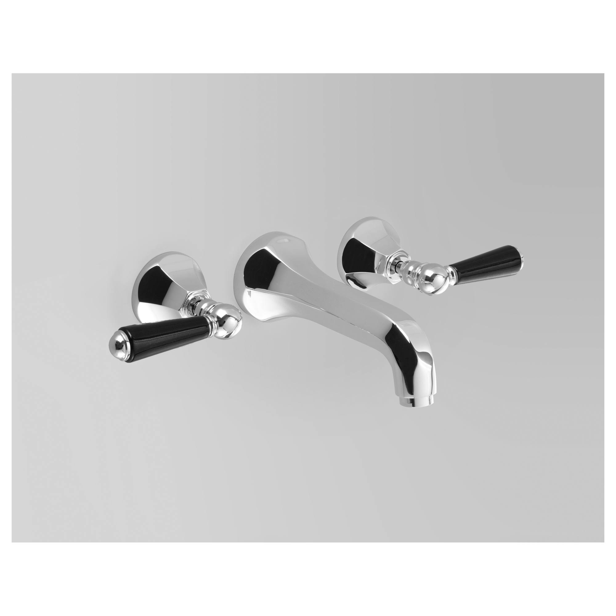 Classic Wall Set 170mm Fixed Spout, Chrome & Black Porcelain Lever