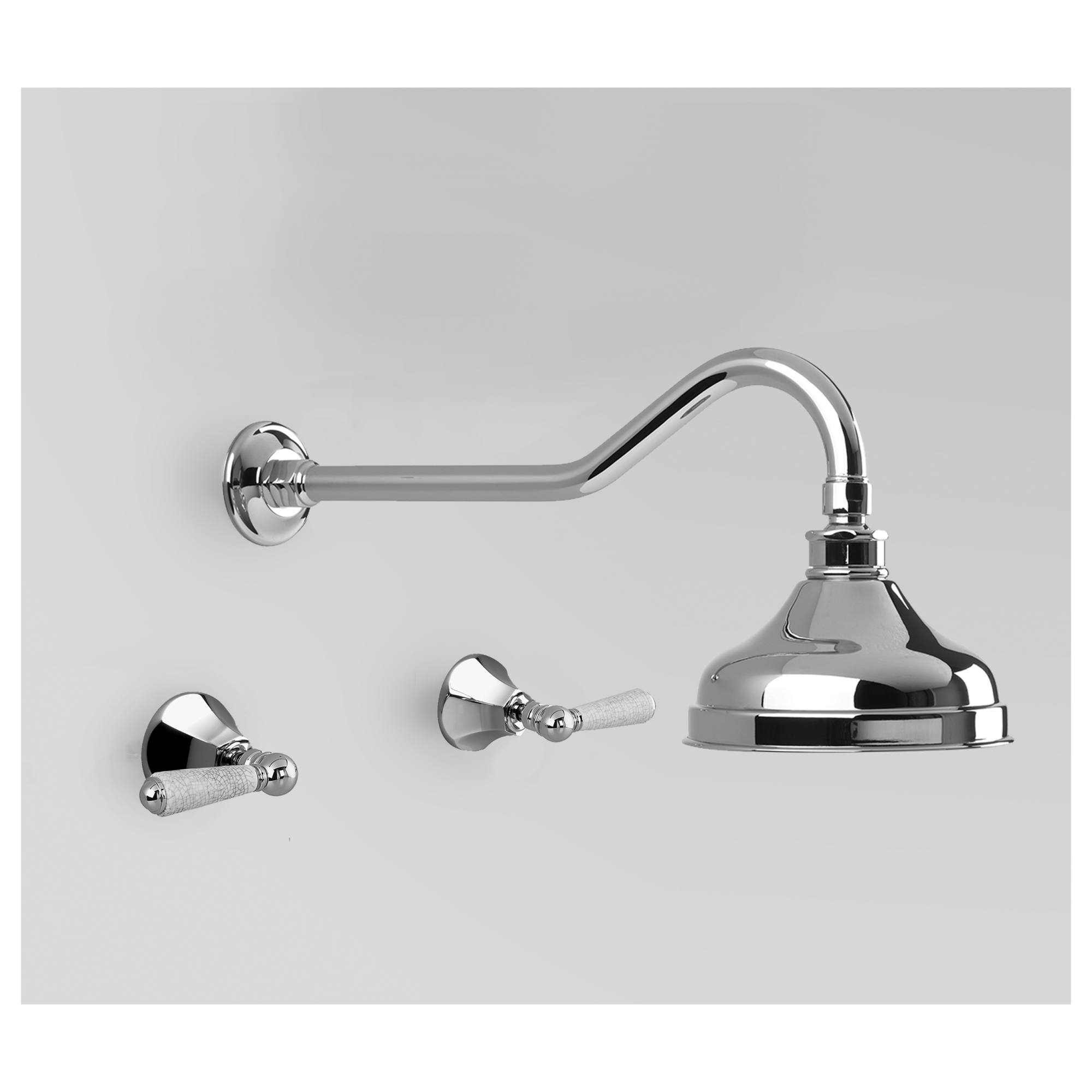 Classic Shower Set 150mm Rose, Chrome & Crackle Porcelain Lever