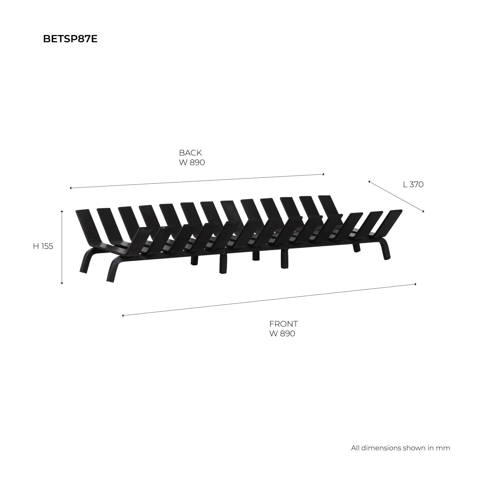 Steel Fire Grate 875mm Wide Black