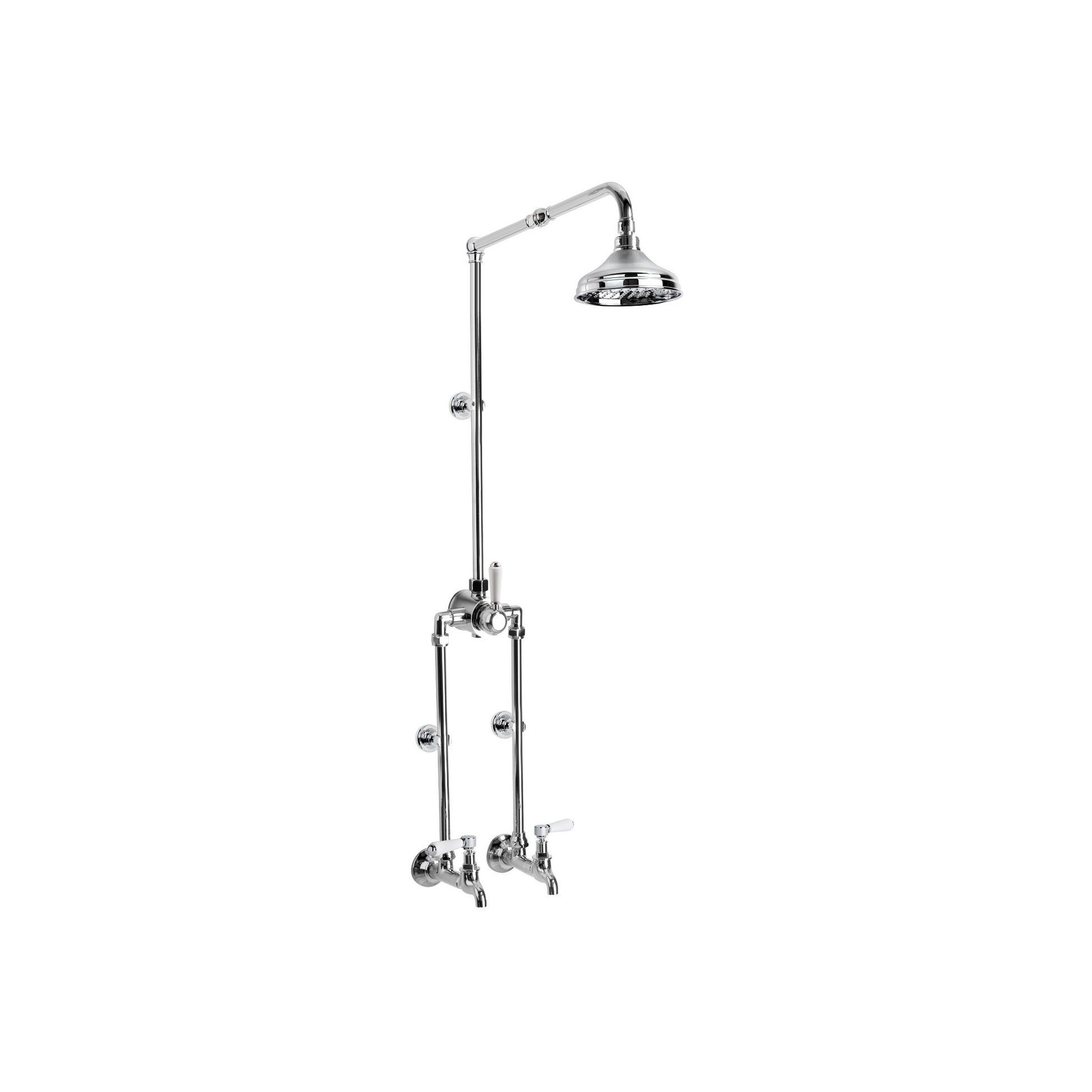Winslow Shower Mixer Set w White Porcelain Levers and Mixer, Durobrite Chrome