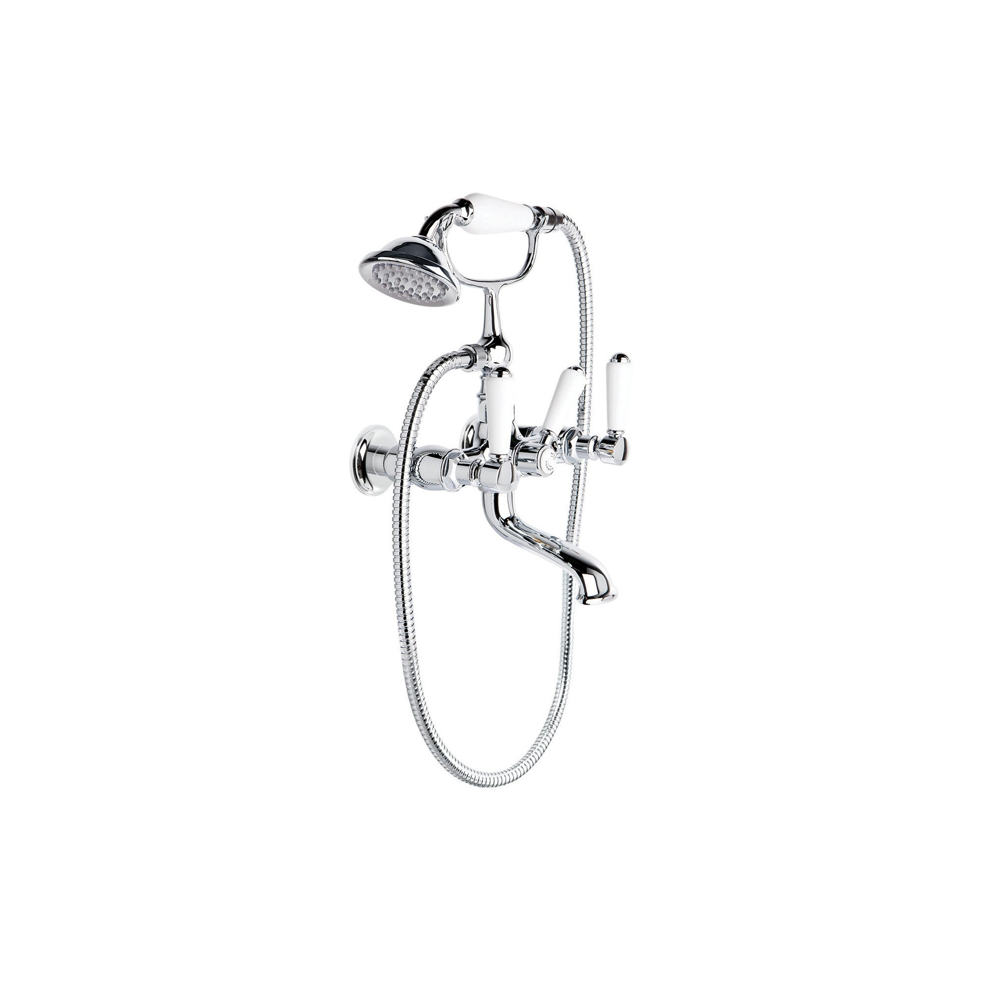 Winslow Bath Mixer w White Porcelain Levers and Diverter, Durobrite Chrome